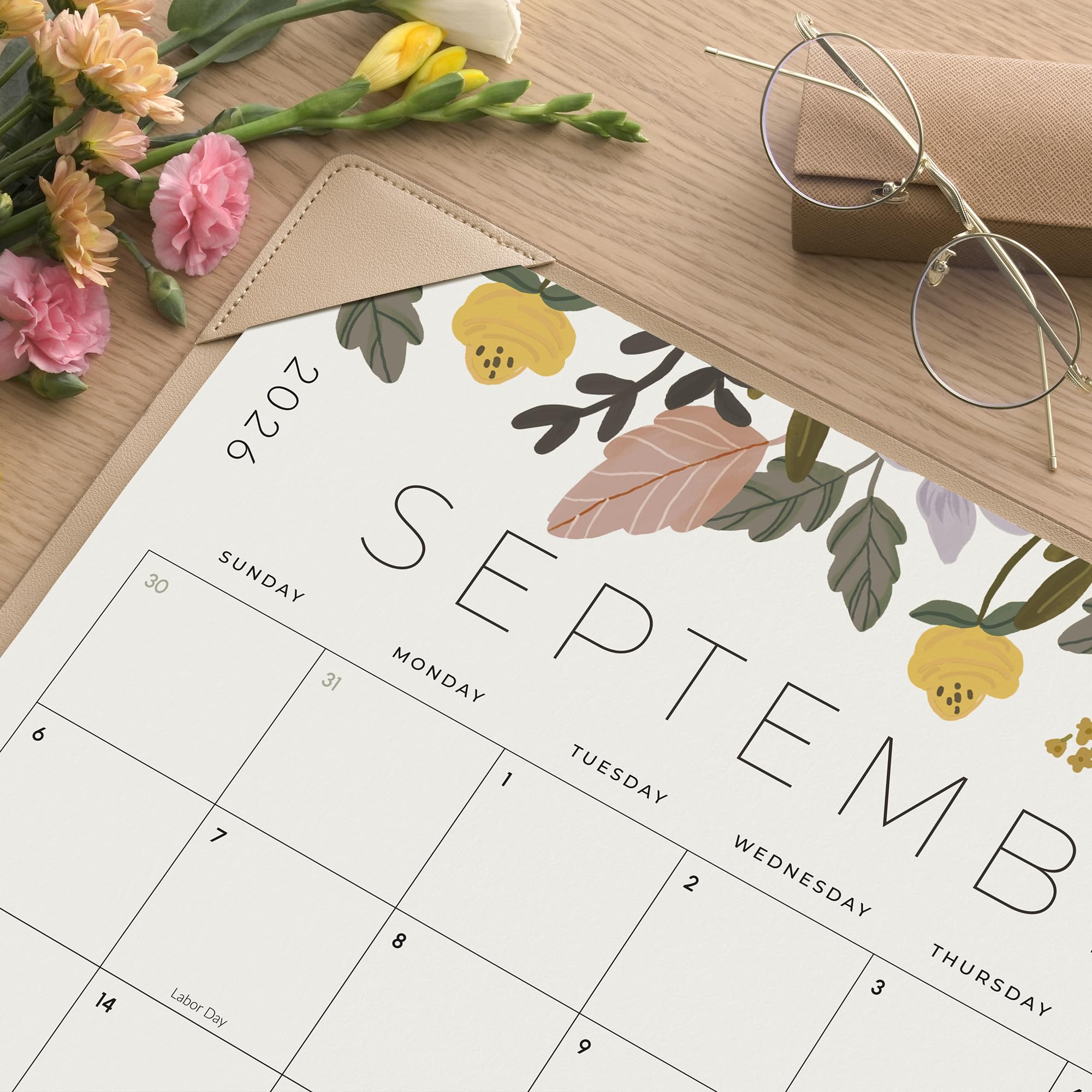 Cabbrix Tischkalender mit Blumenmuster (Aprikose)