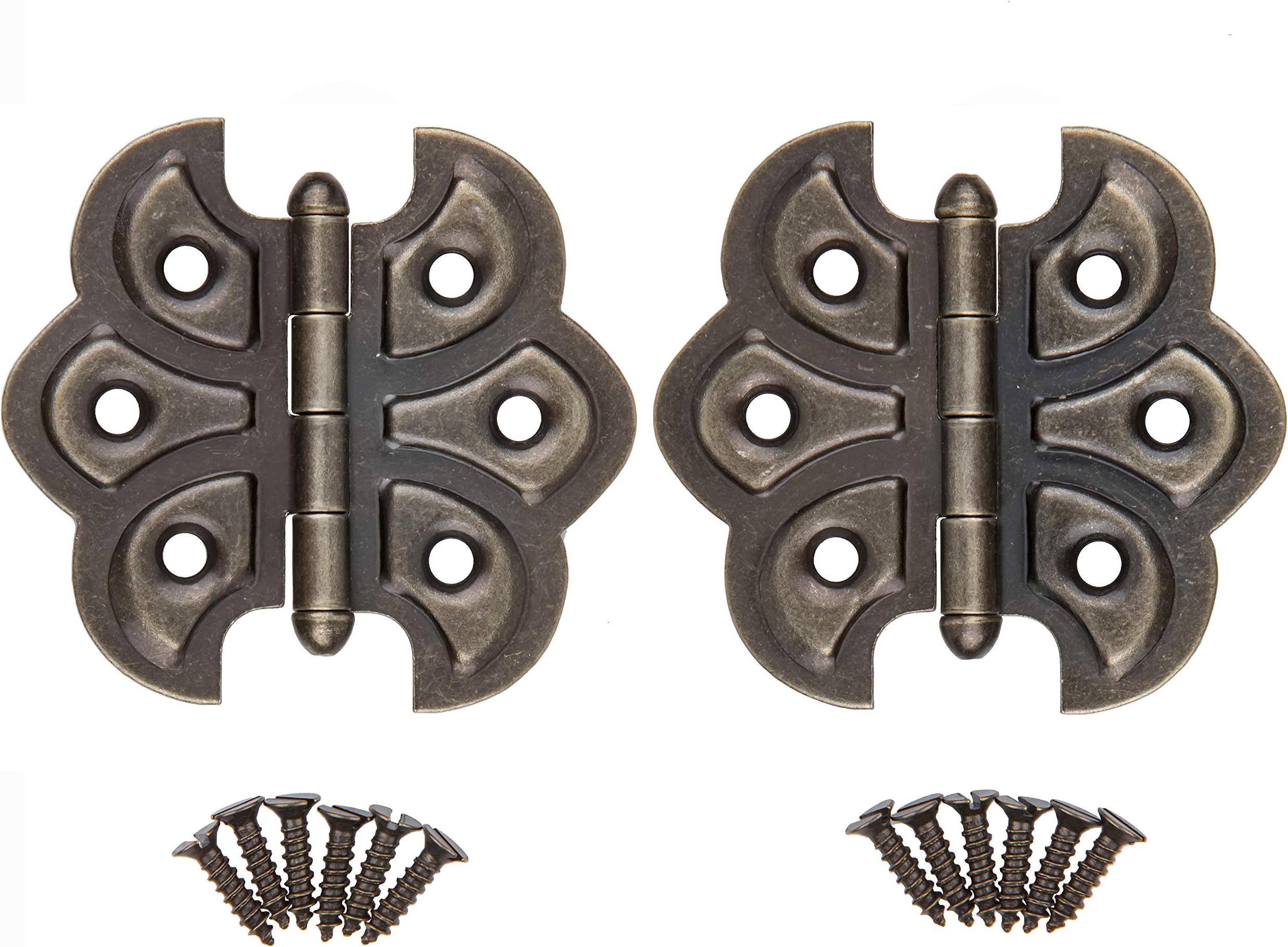 Antique Brass Plated Butterfly Hinges - Pack of 2 - Surface Mount Cabinet Door Hinges - Furniture Hardware - UA-260-HAB