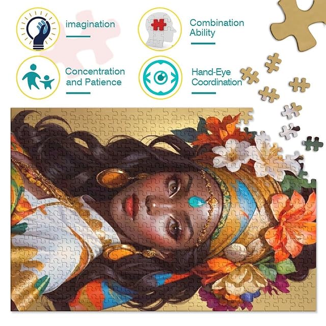 Foto 4 de 8 de Retrato de Mujer Afro 1000 Piezas Papel Durable Puzzle para Adultos Portátil Fácil Almacenar Horas…