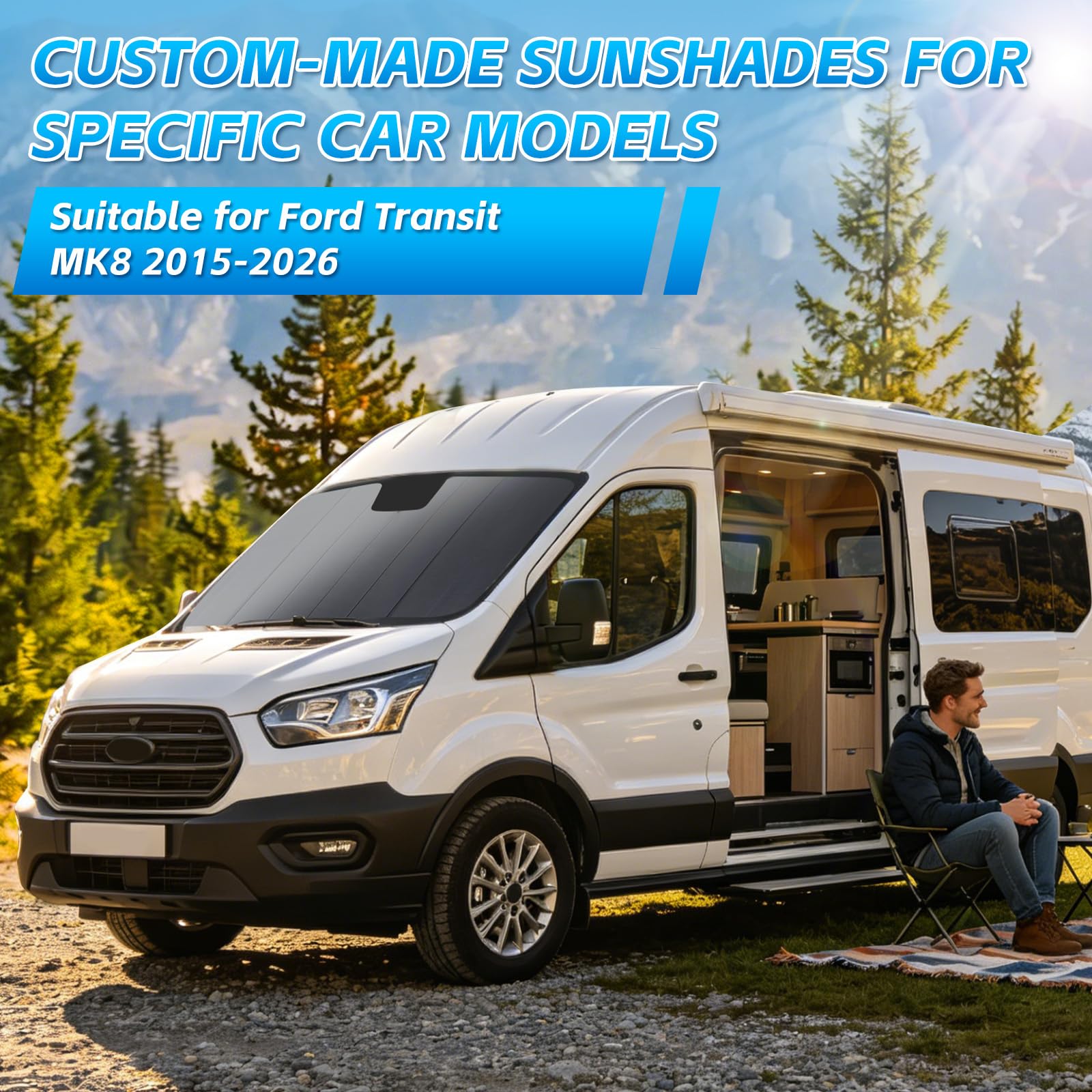 Parasoles Parabrisas Compatible con F-ORD Transit MK8 2015-2026 Protector Solar Coche Plegable Interior Protección Solar UV Reflectante Anti Calor y Polvo