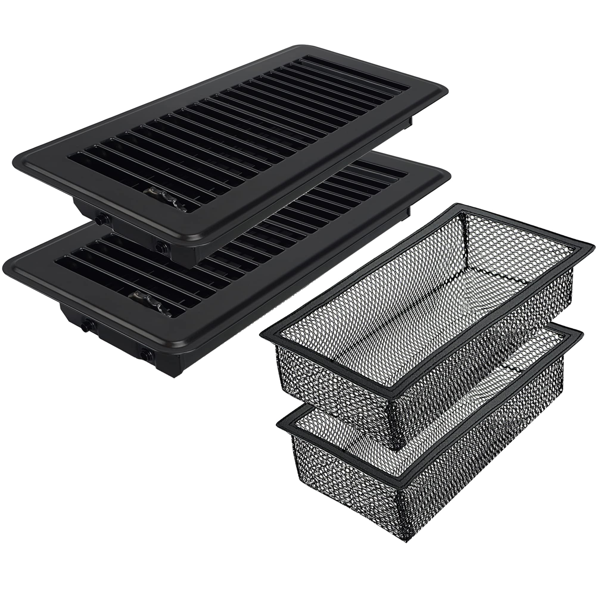 Bodenregister 2er-Set 10,2x30,5 Cm – Verstellbare Lüftungsgitter Mit Metallrahmen & Schmutzfilter, Schwarz