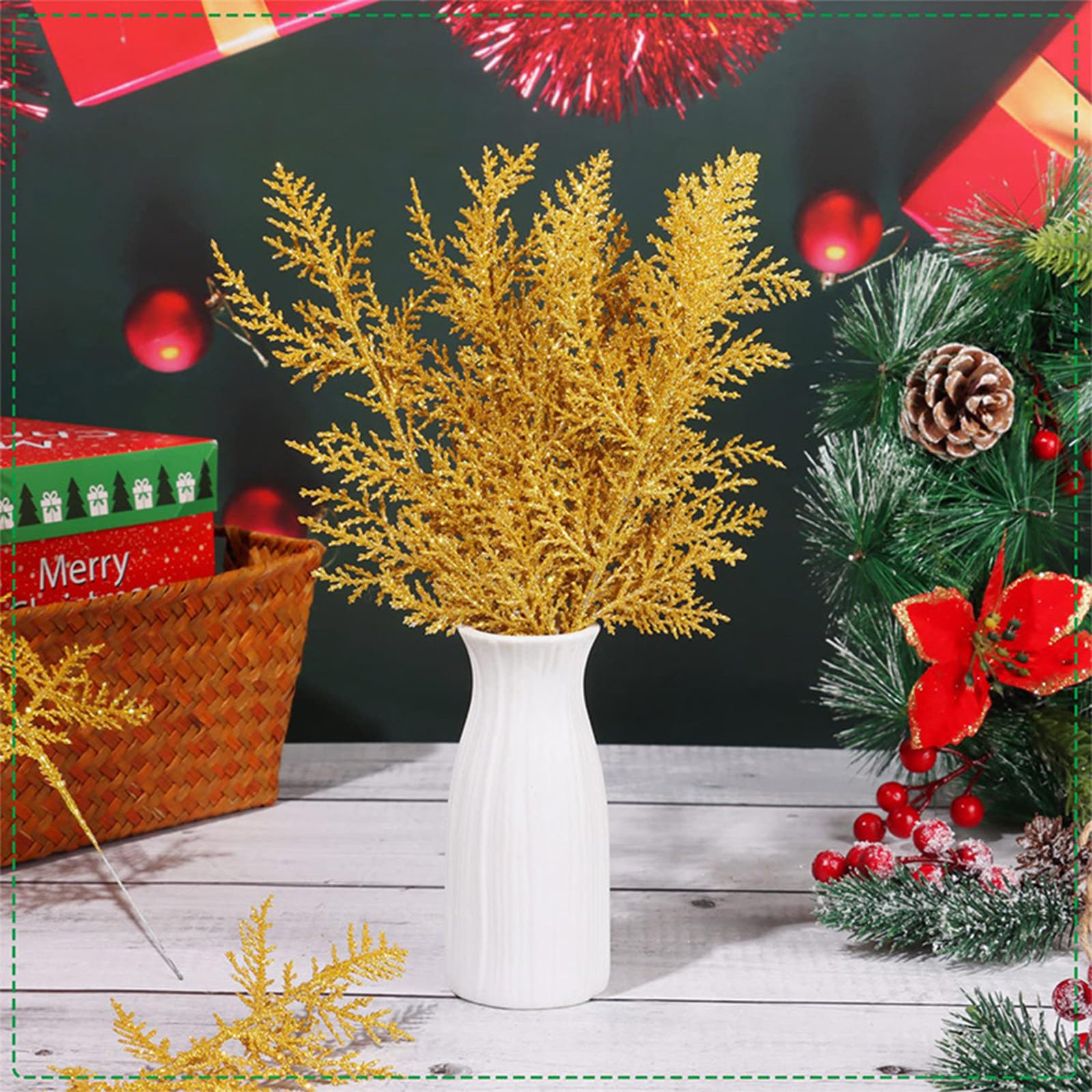 Hängende Ornamente, 20 Stück, Glitzer-Zweige, künstliche Weihnachtsspieße, Blumenzweige, Spray für Baumschmuck, DIY, Weihnachtskranz, Girlande, Weihnachtsdekoration, festliche Dekoration