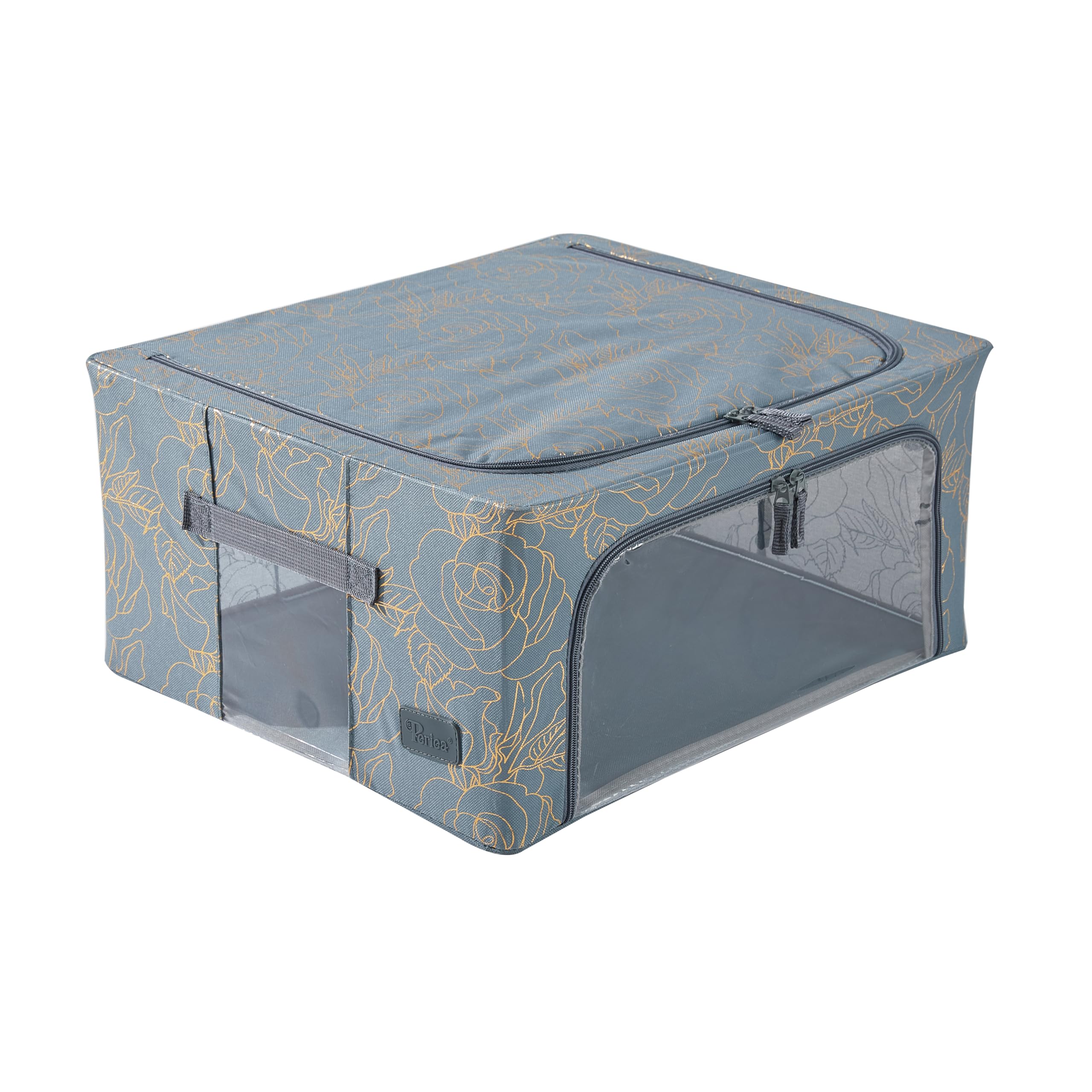 Periea ‘Beau’ Folding Collapsible Stackable Fabric Home Storage Boxes with Steel Frames (Black Grey Floral, Large) — view 94