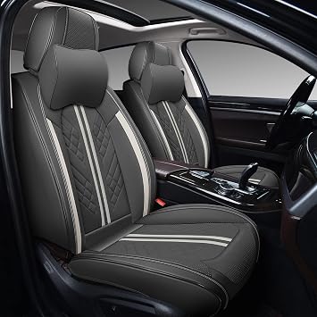 GXT Deluxe Faux Leather Full Coverage Car Seat Cover Anti-Slip Universal Fits for Sedans SUV Pick-up Truck with Headrests,Interior AccessoriesDark Grey
