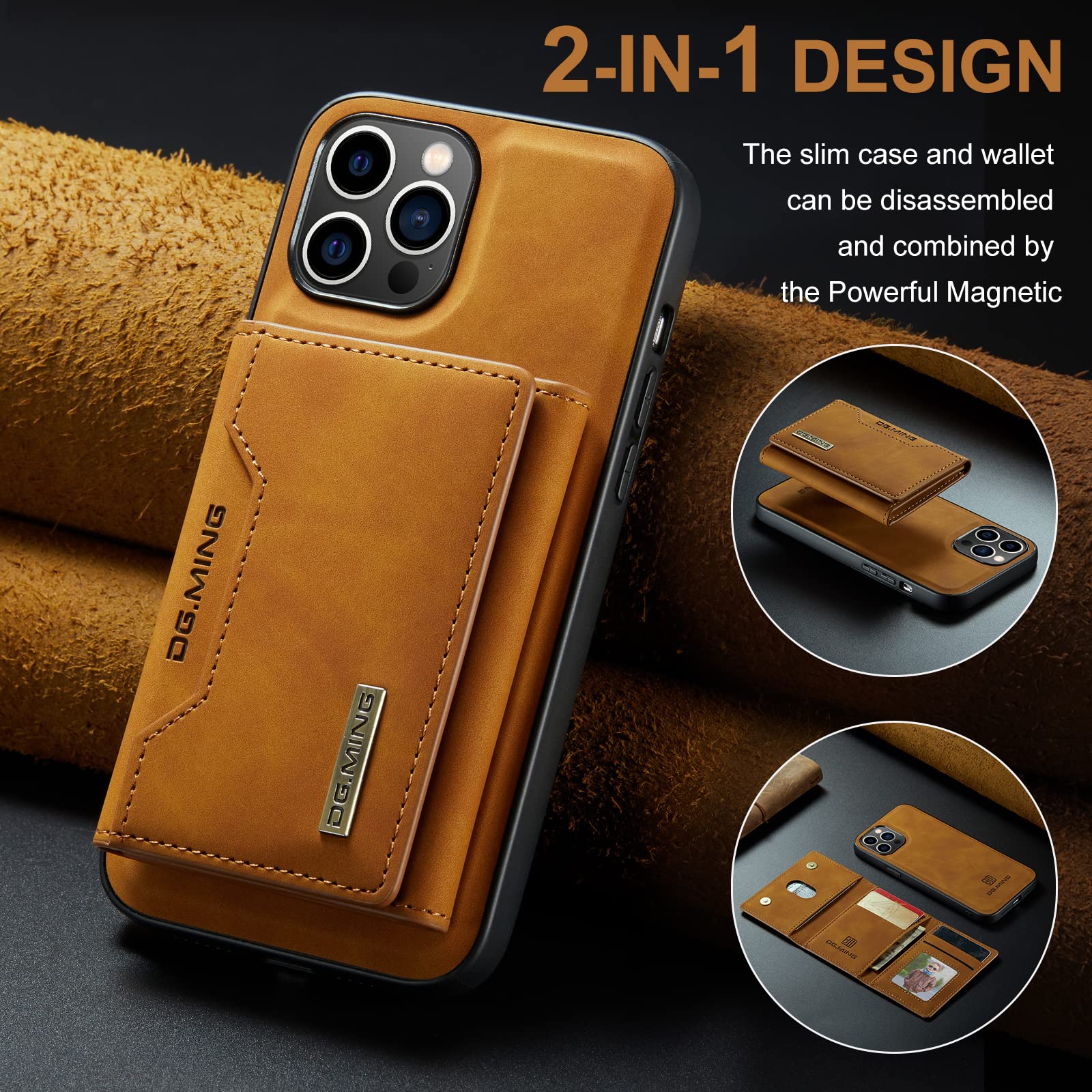 XYAJUANG Compatible with iPhone 14 Pro?6.1''??2 in 1 Detachable Back Cover& Leather Wallet Phone Cases ? with Card Holder,Leather Pocket Phone Cases (Not Fit for iPhone 14 Pro Max) (Brown)