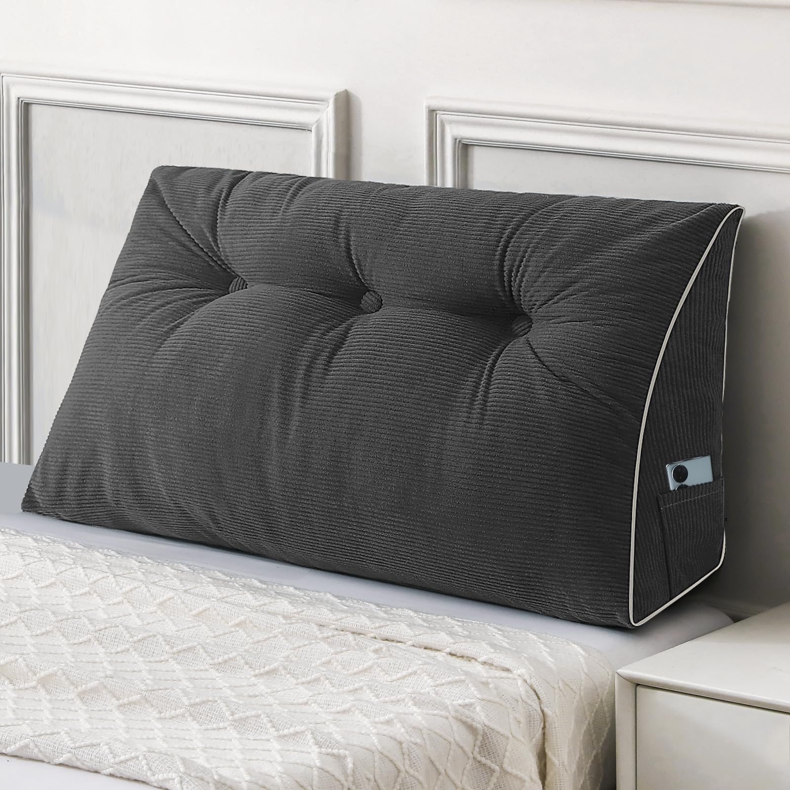 Sasttie Headboard Pillow Twin/Twin XL, Wedge Pillow Headboard for Dorm, Triangular Daybed Backrest Cushion for Sitting or Reading in Bed, with