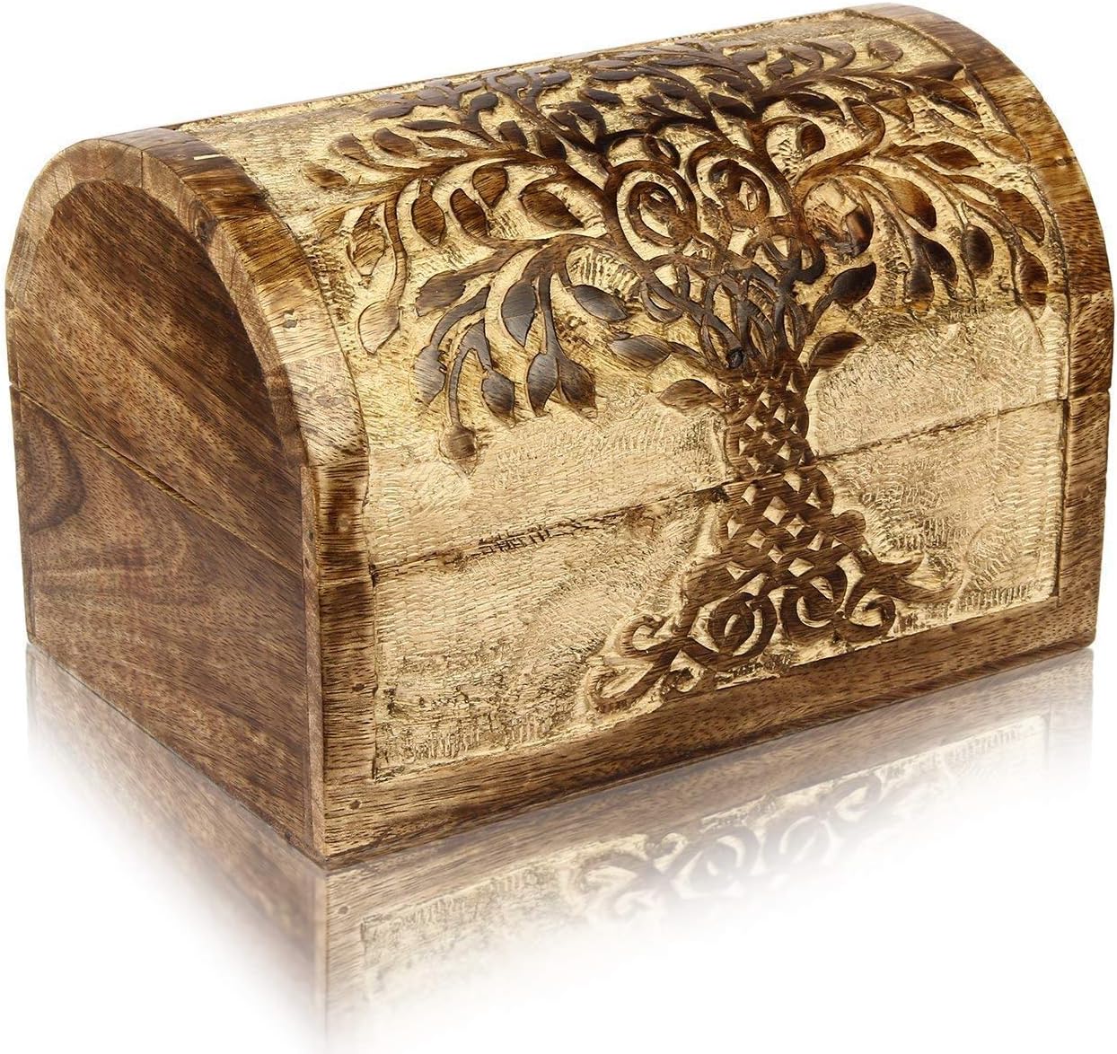 Great Birthday Gift Ideas Handmade Decorative Wooden Jewelry Box With Tree of Life Carvings Jewelry Organizer Keepsake Box Treasure Chest Trinket Holder Watch Box Storage Lock Box