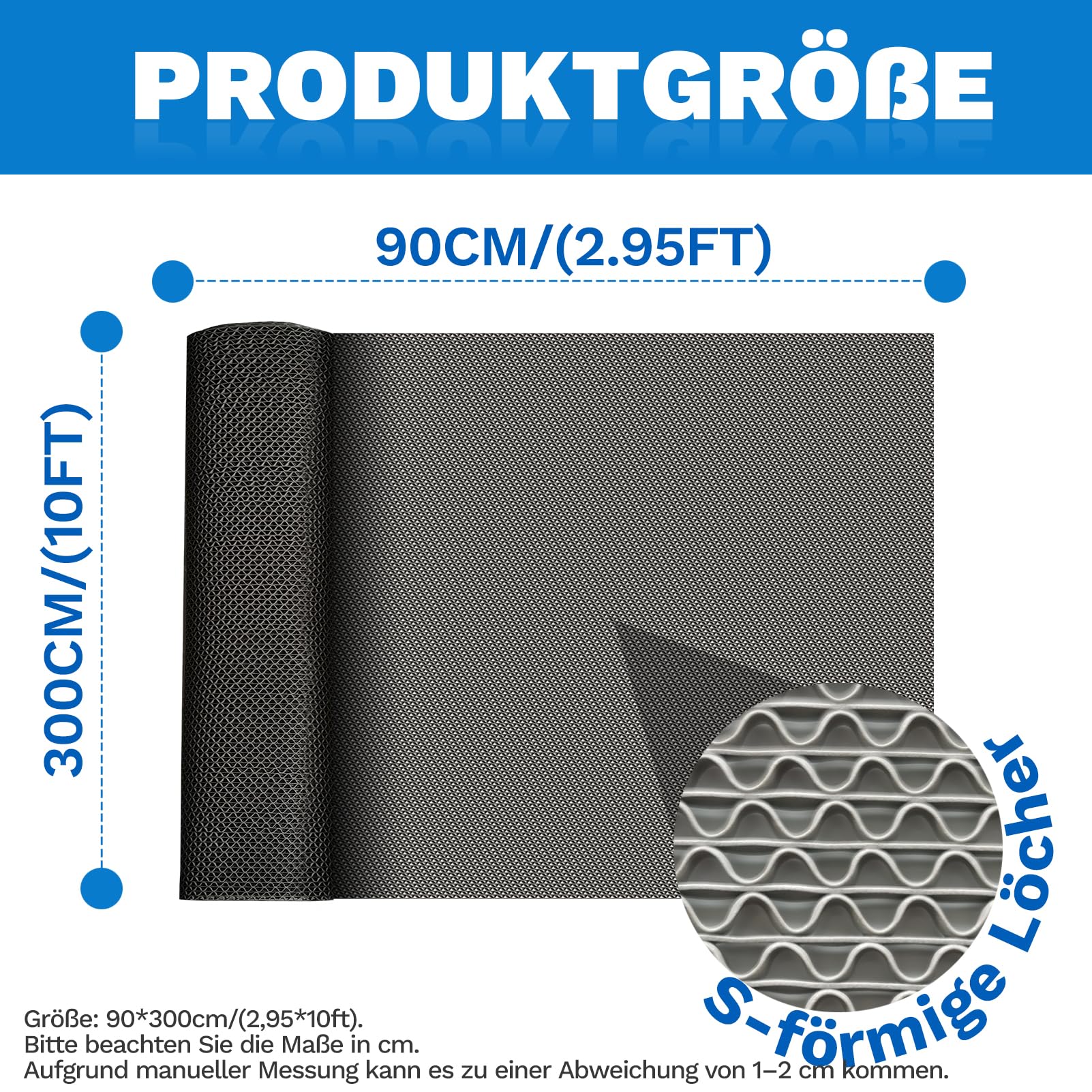 Tapis de drainage PVC 90 * 300 cm, 5,5 mm d’épaisseur antidérapant pour piscine, tapis de cuisine commercial, tapis de douche, tapis de salle de bain pour zone humide de cuisine, zone humide de