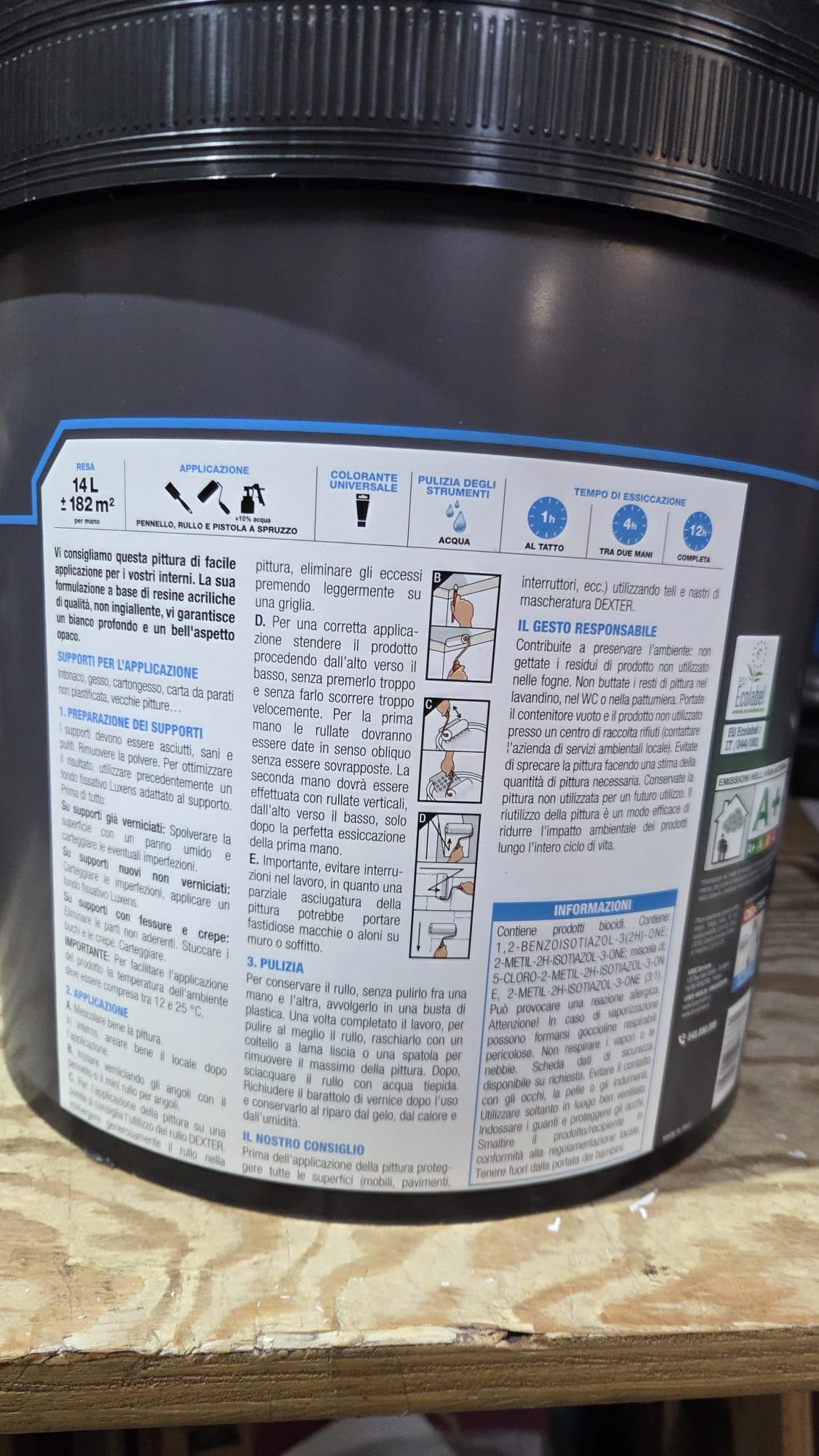 LUXENS IDROPITTURA SUPERLAVABILE MANO UNICA OPACA BIANCA 14 LT +- 182mq