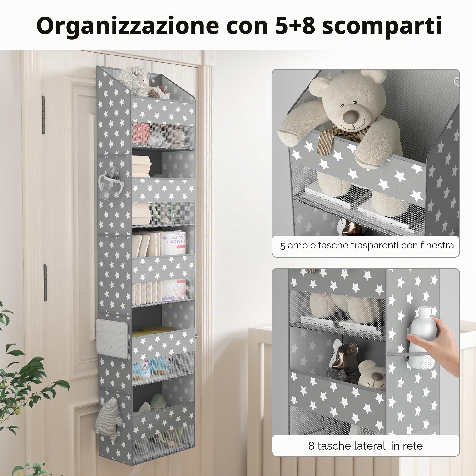 GRANNY SAYS Set di Portaoggetti da Appendere con 5 Tasche e Scatole Portaoggetti con Coperchio