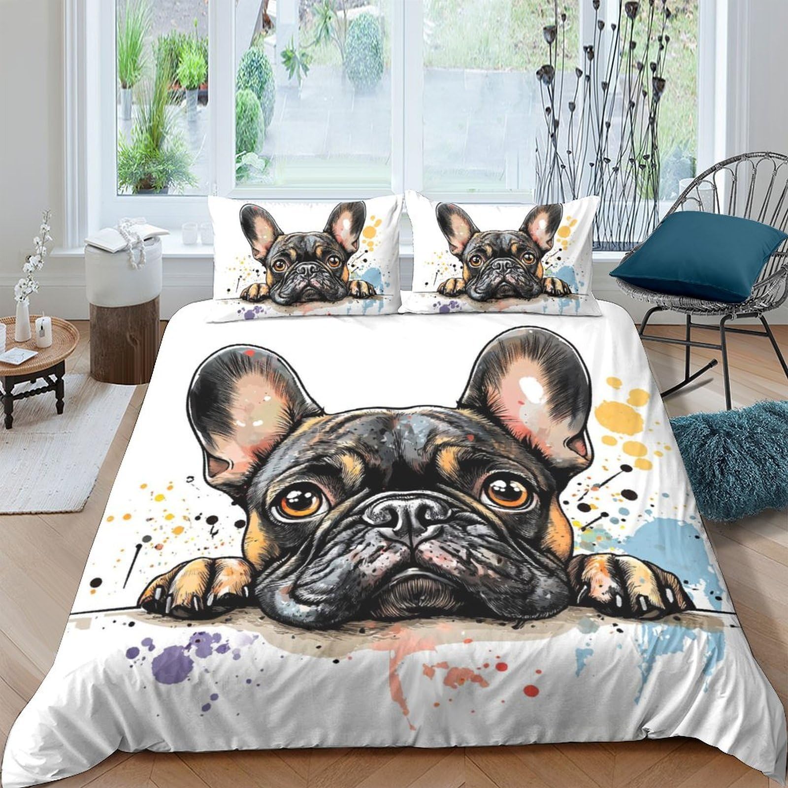 Ctjqhvkz Style-6 3D Printed French Bulldog Fitted Sheet Microfiber Soft Animal Bed Cover For Bedroom Guest Room Dorm Mattress Protection Decor Single（135X200cm）