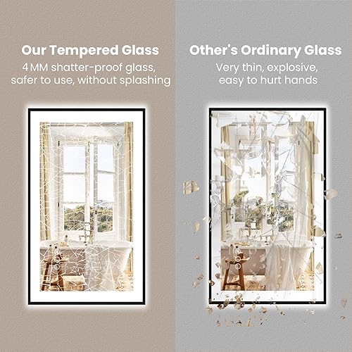 Miniatura 6 de Amorho Espejo de baño LED de 28 x 32 pulgadas con marco negro, luz frontal y retroiluminación (controlado por separado), regulable continuo,