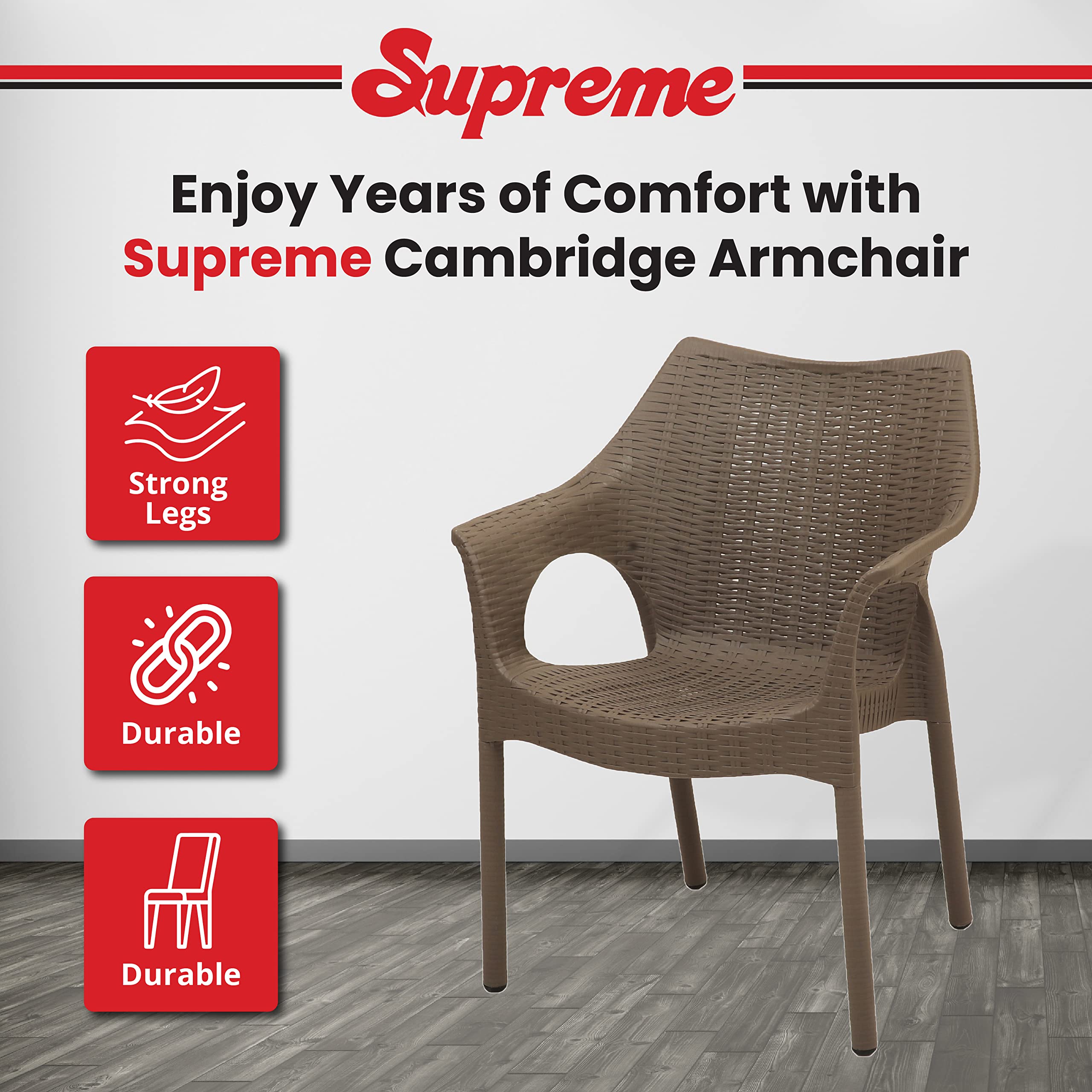 Supreme chairs Cambridge Heavy Plastic Chair | Oversized Arm Chair for Garden and Outdoor | 250Kg Weight Bearing Capacity | 6 Months Warranty (Wenge) | Set of 2 Chairs 1
