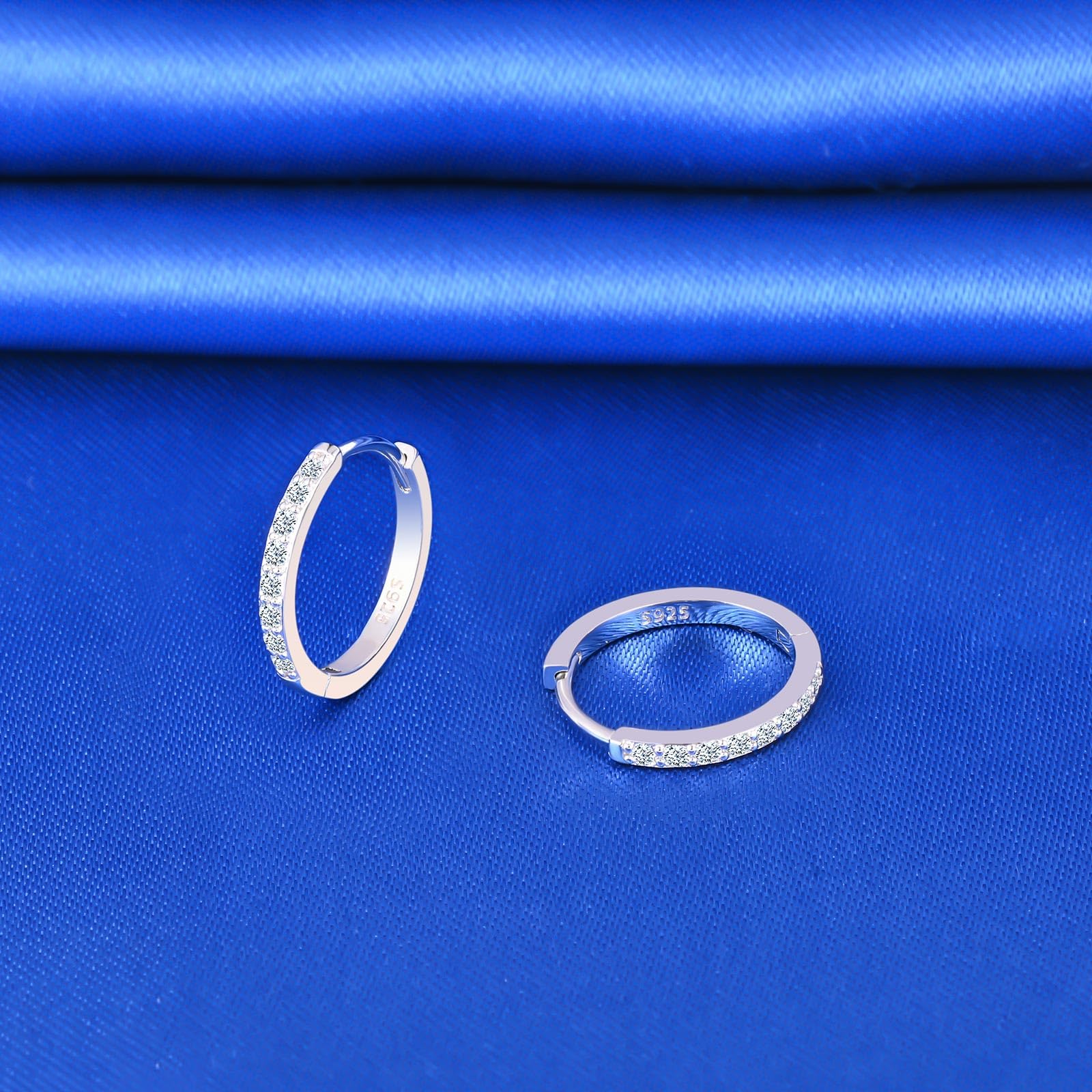 CPSLOVE Orecchini Cerchio da Donna Ragazze Eleganti Orecchini Cerchi con Zircone in Argento 925 Orecchini Creole de Diametro 1.4cm