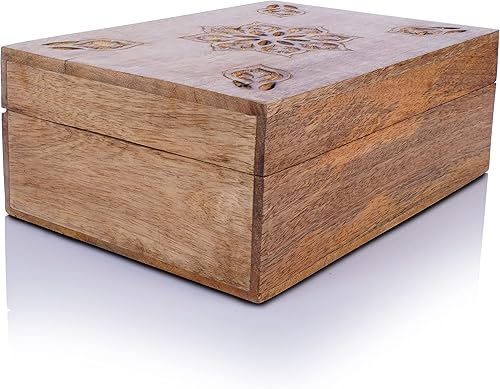 Miniatura 3 de Mela Artisans Caja de almacenamiento decorativa con tapa con bisagras, quemado claro, XL  10.5 x 7.5 x 4 pulgadas  Estilo rústico Serena  Hecho de