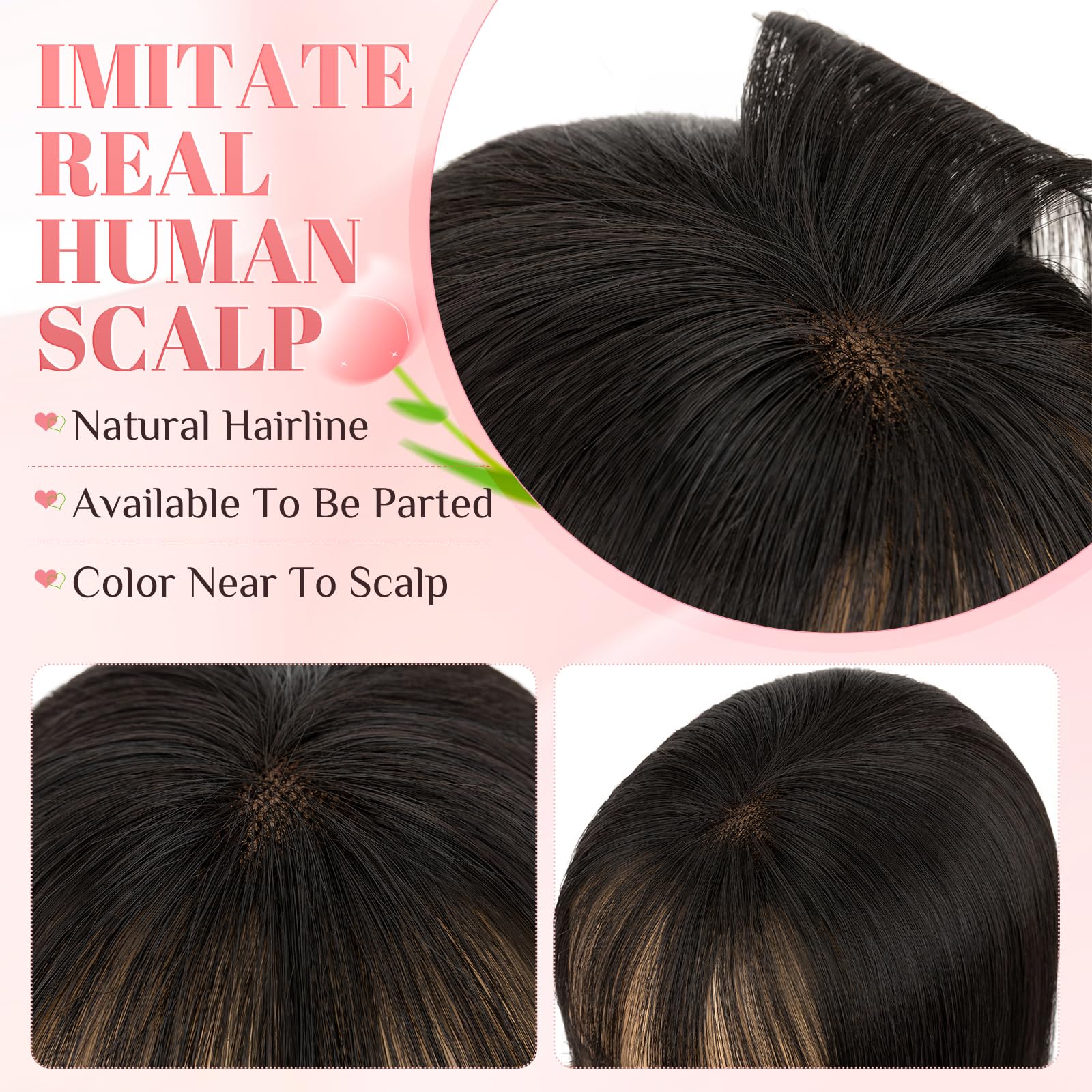 Elailite Hair Topper Prawdziwe Włosy Damskie Clip in Jedwabna Koronka 25cm Protesi Toupee Frangia Sottile (Hand-tie Base 8x11.5cm) 27g #1B Nero Naturale