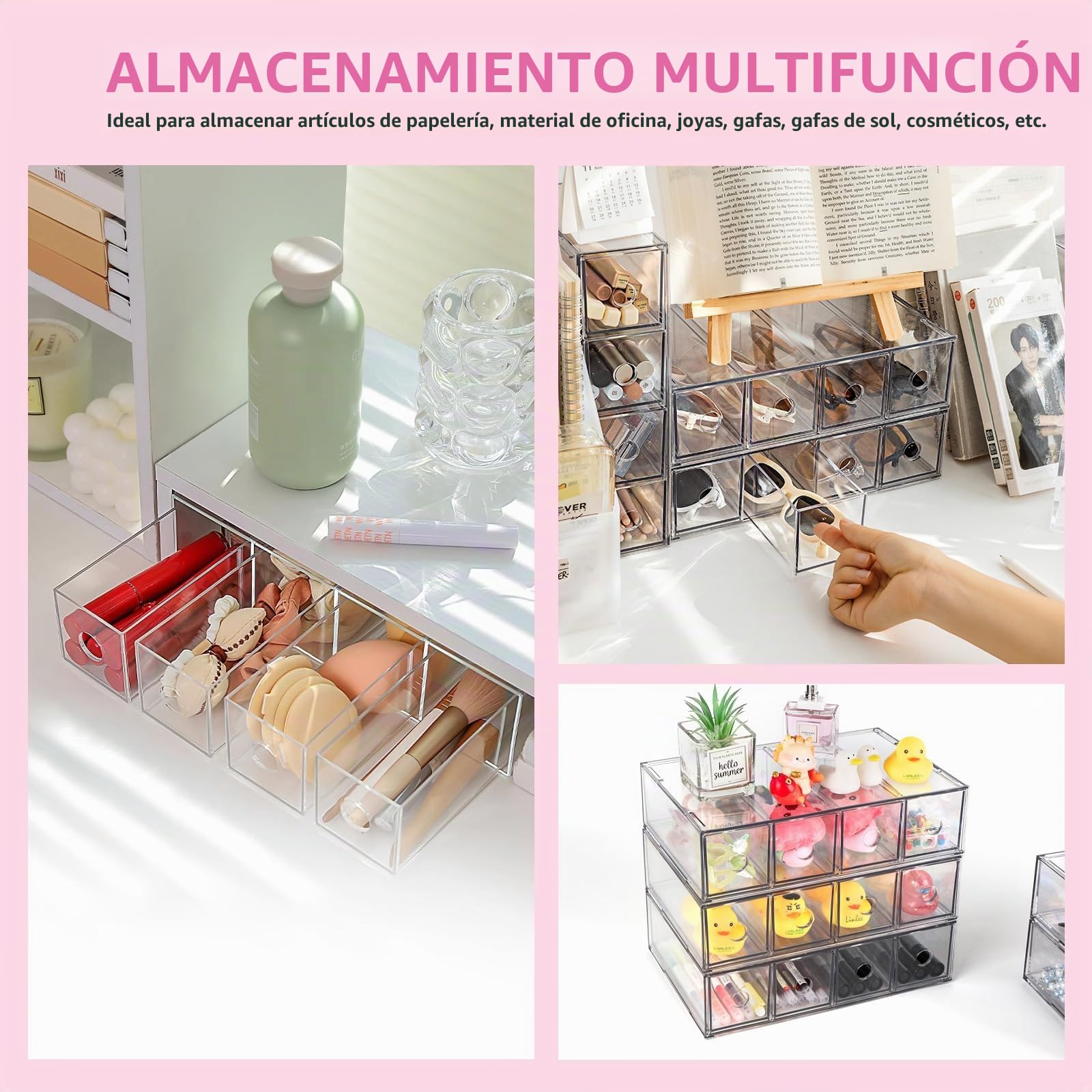 Organizador de escritorio apilable con 2 cajones y 8 compartimentos, caja de almacenamiento multifunción