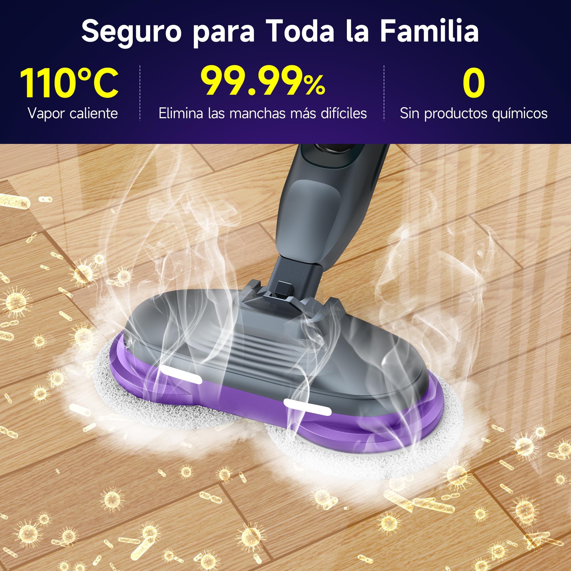 Fregadora de Vapor AlfaBot F2 | Limpieza Profunda Sin Químicos | Elimina 99.9% Bacterias | Para Suelos de Madera/Laminado 3 Bares