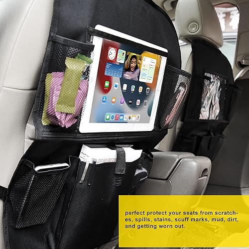 Miniatura 4 de PowerTRC Organizador de asiento trasero de automóvil  Protectores de respaldo de asiento de automóvil con bolsillos de almacenamiento y soporte