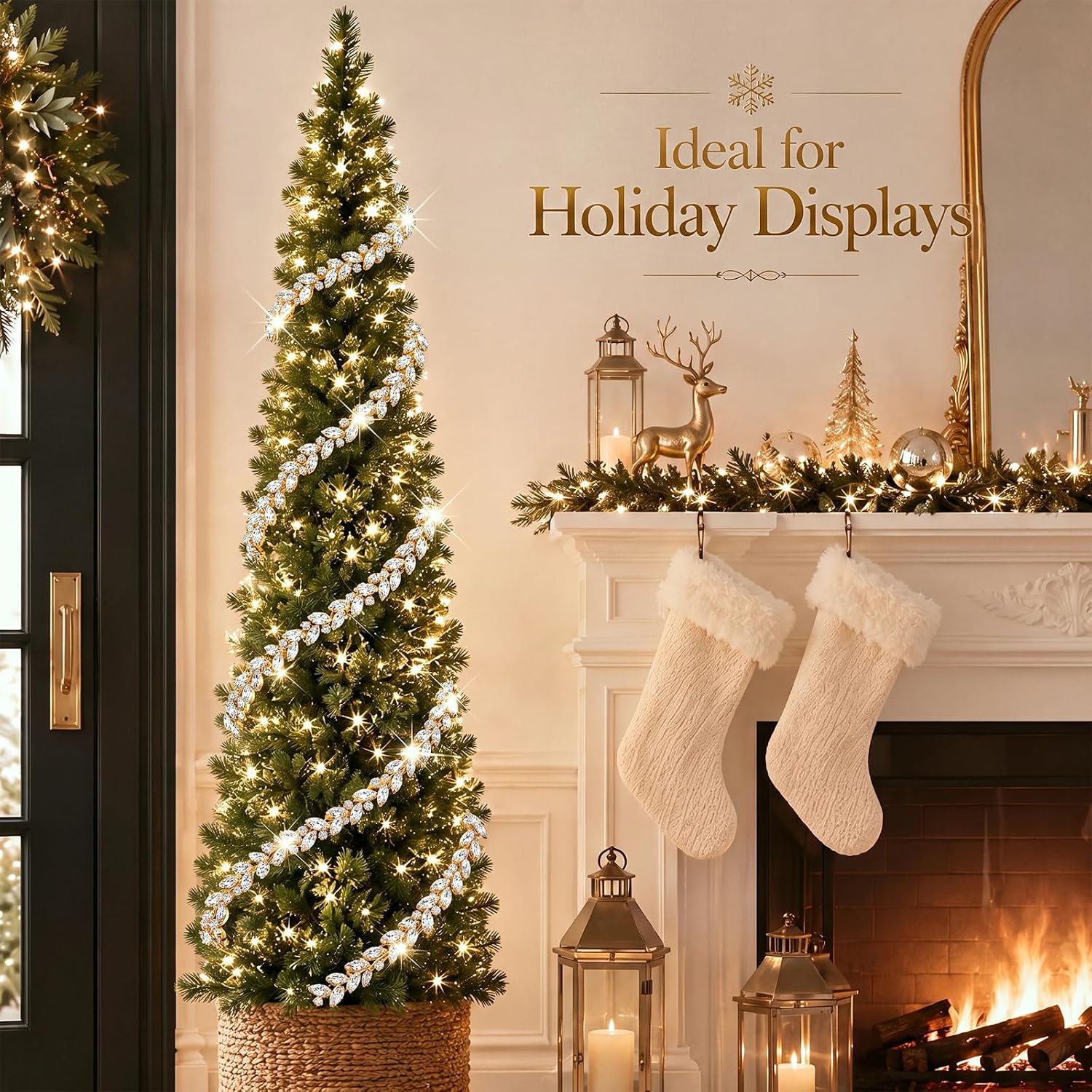 6 ft Gold Crystal Christmas Tree Garlands Rhinestone Beads