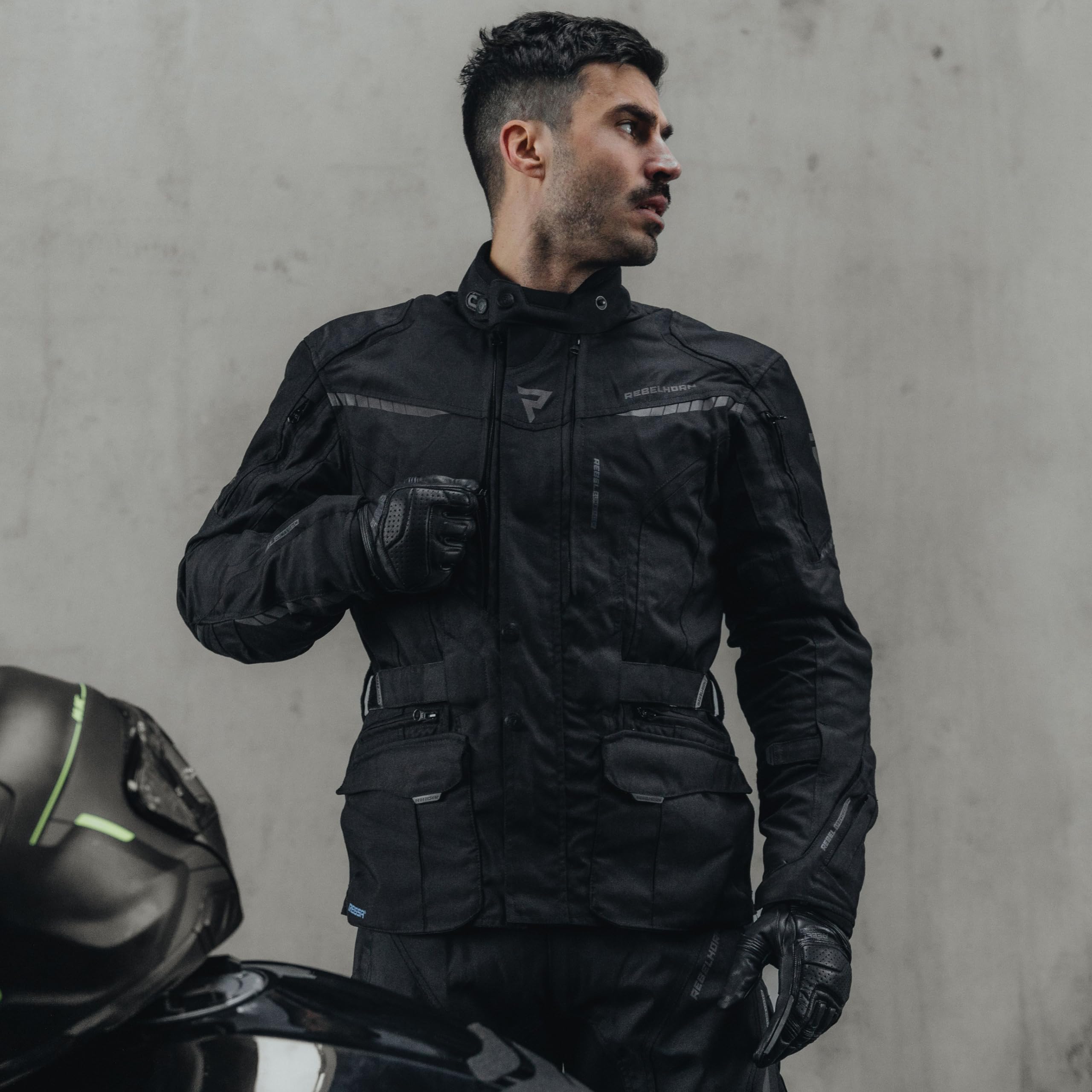 REBELHORN Hiker III męska kurtka motocyklowa | tkanina | membrana Reissa | ochraniacze na łokcie i ramiona poziom 2 | kieszeń na plecy | 10 kanałów wentylacyjnych | rozmiary do 10XL