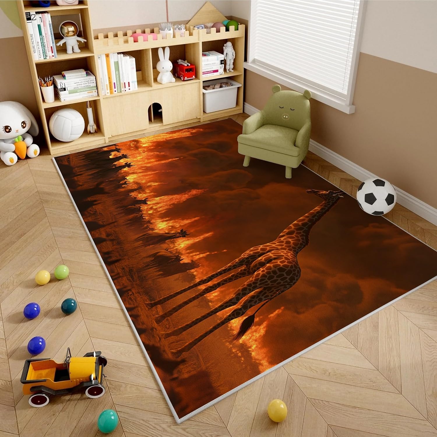 カーペット キリン草原の炎 ラグマット 3畳 草原の炎 絨毯 185x240 ラグパッド 滑り止め付 敷き詰めカーペット マイクロフ