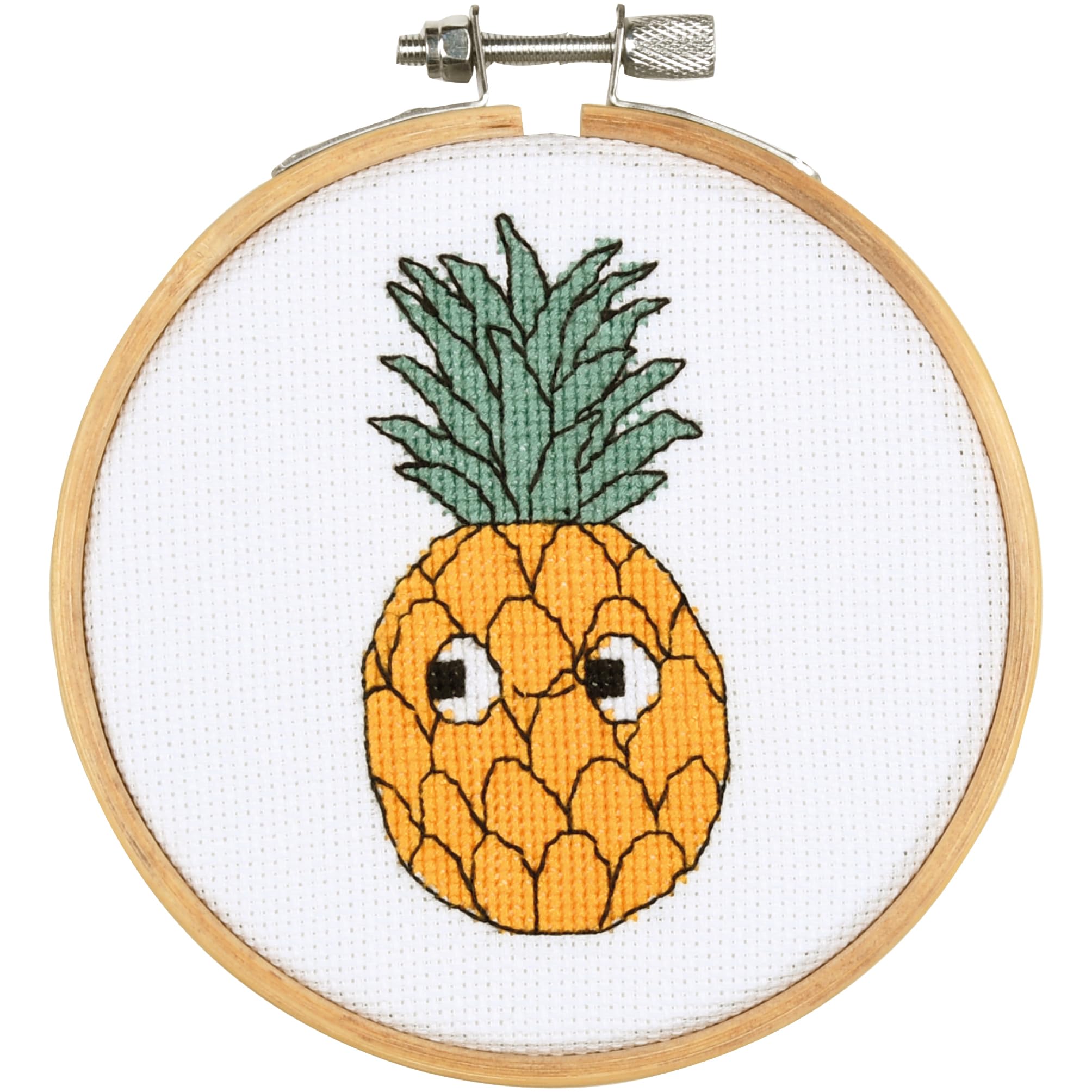 Vervaco Cross Stitch Kit Picture with Ring Pineapple Decoration DIY Creative Kit Crafts Wall Art Embroidery Kit Beginners Gift Approx. 10 x 10 cm Cross Stitch Embroidery