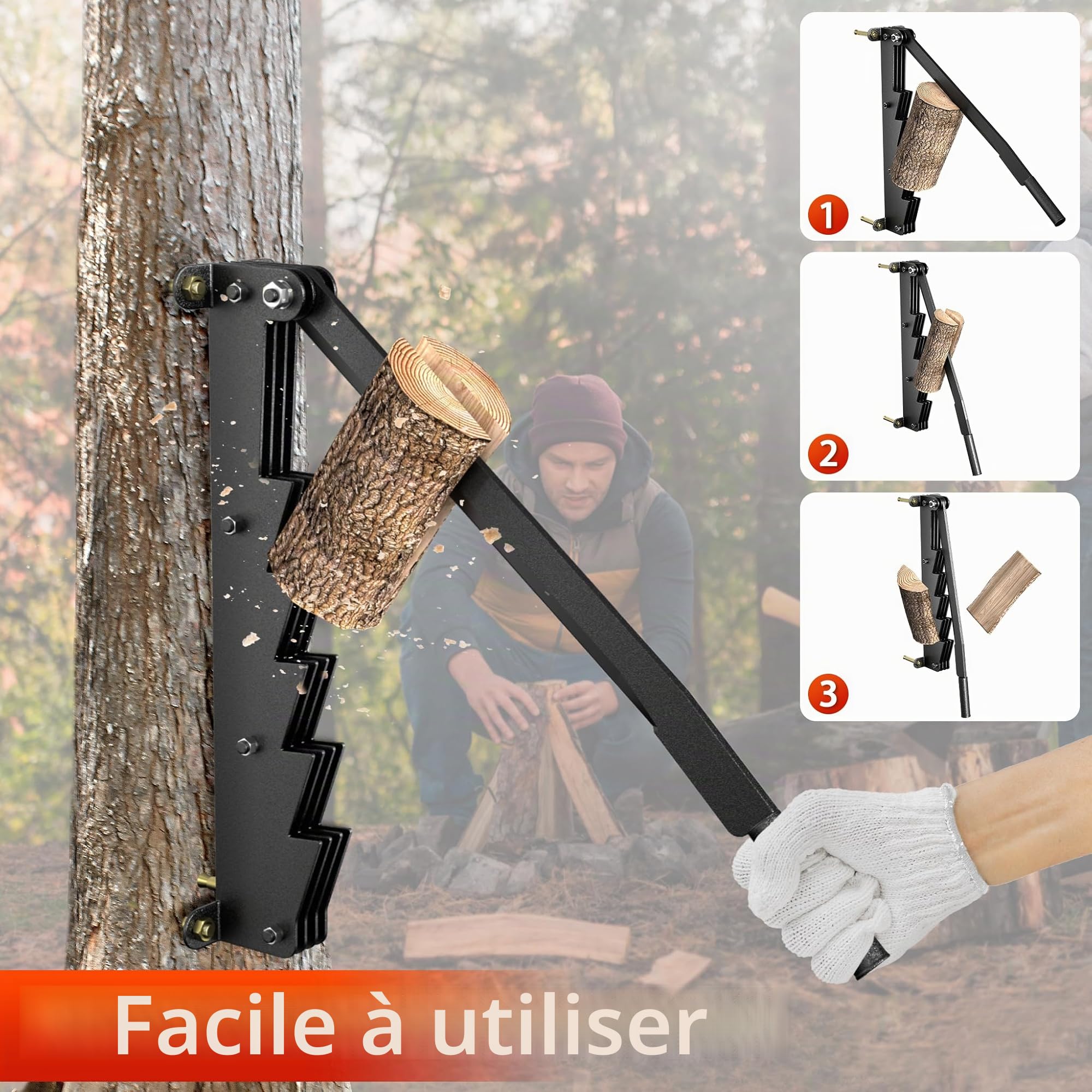 YRHome Fendeur de bois manuel, fendeur de bois à allumage facile, montage mural, fendeur de bois mural, fendeur manuel de bois, scie à copeaux, fendeur d’allumettes pour bois tendres avec gants
