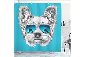 Ambesonne Yorkie Shower Curtain: Yorkshire Terrier Portrait with Sunglasses