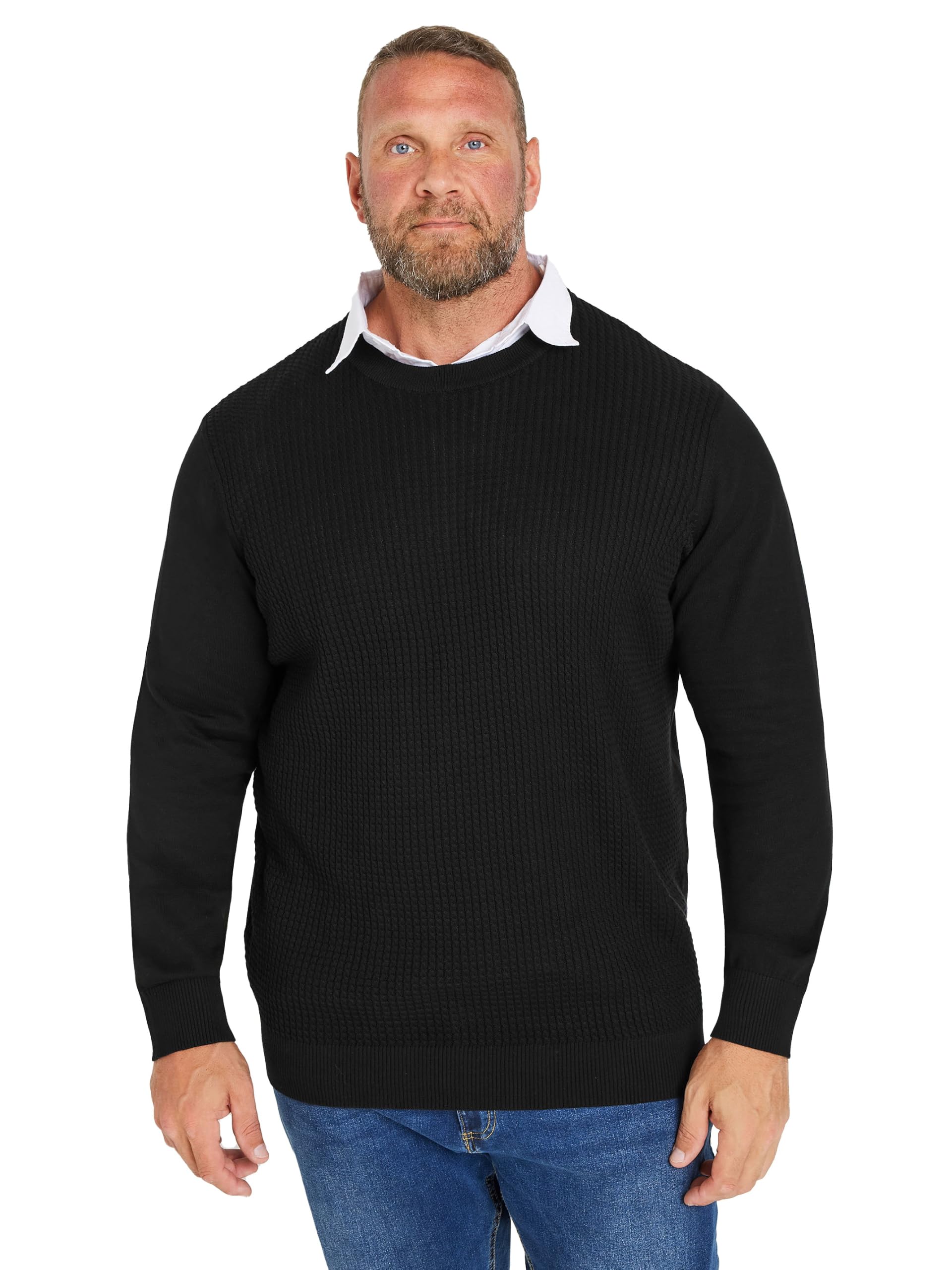Badrhino Men's Black Big & Tall Cable Knit Mock Shirt Jumper - Plus Size Curve