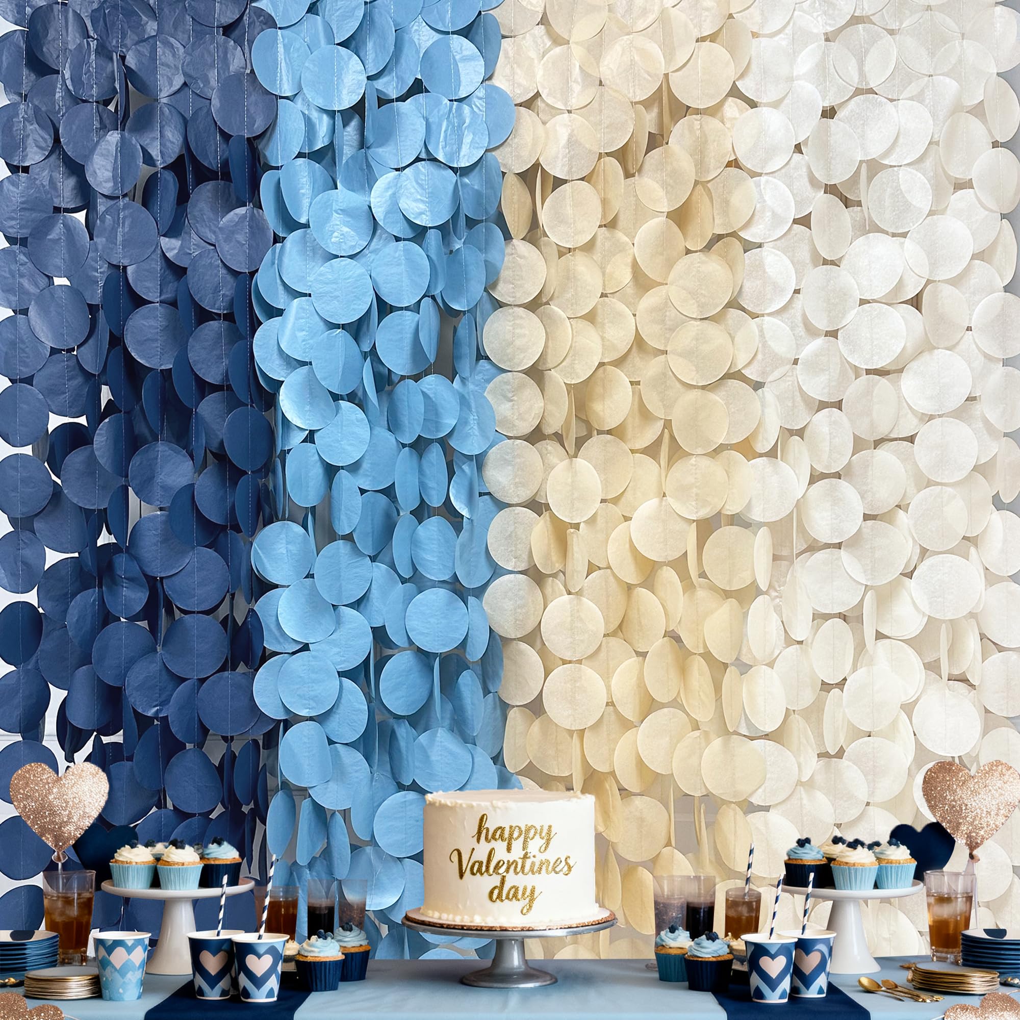 205Ft Ombre Dusty Blue Khaki Beige Tissue Paper Streamer Navy Blue Big Circle Dots Hanging Garland Backdrop Polka Dot Bunting Banner for Boys Nautical Graduation Birthday Wedding Baby Shower Party