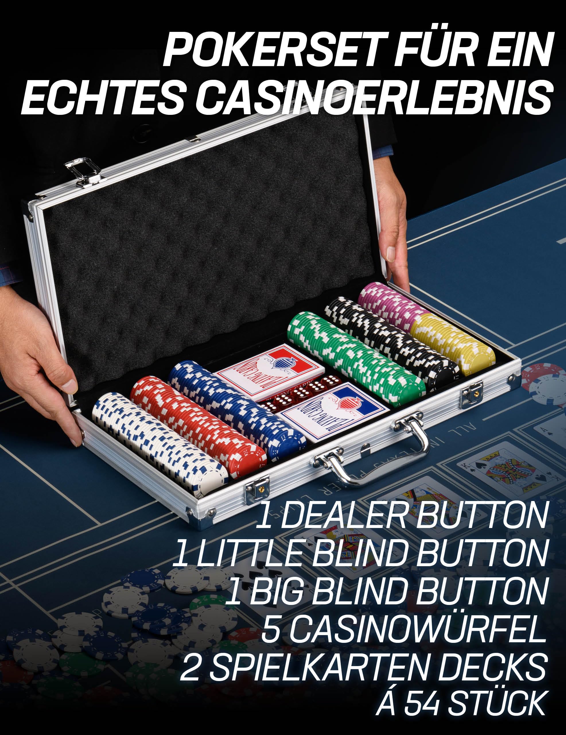 MUWO «Todo en juego de maletas de póquer con 300 fichas o con 500 chips Casino juego completo en práctico maletín de aluminio (300 fichas)