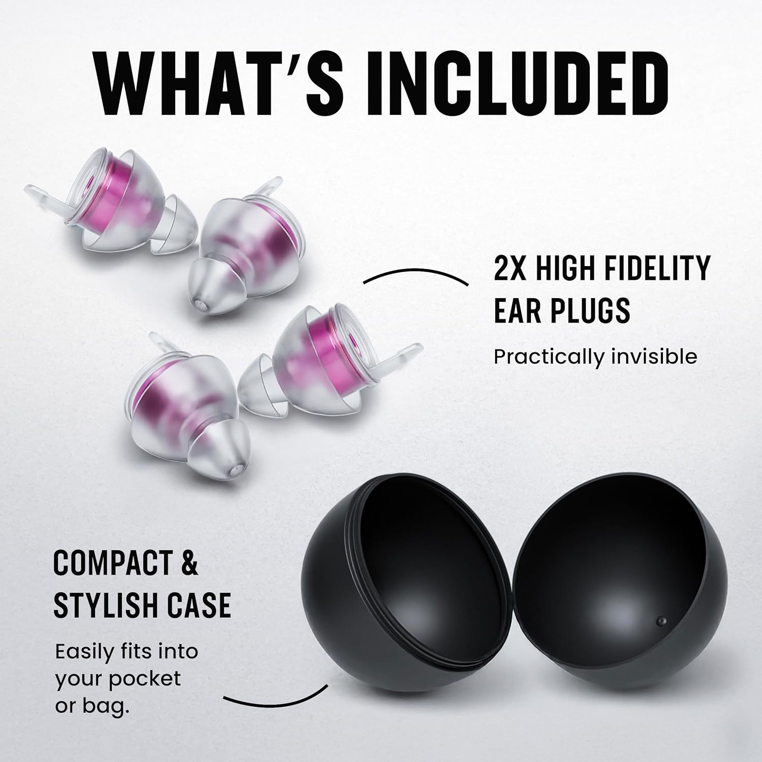 Plugz Lightweight Purple Concert Earplugs - Invisible, Reusable Ear Plugs for Concerts, Loud Music, All-Day Comfort Up to 23dB Noise Cancelling Ear Plugs, Two Pairs Clear Ear Plugs in Portable Case