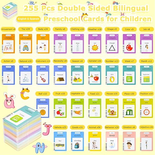 Miniatura 3 de SAYEEC Tarjetas didácticas bilingües para niños pequeños, juguetes Montessori con 510 palabras visuales, terapia del habla, autismo, juguetes