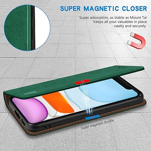 Miniatura 3 de ZZXX Funda tipo cartera para iPhone 11 con bloqueo RFID, soporte de ranura para tarjetas, funda protectora de cuero magnético fuerte para iPhone 11