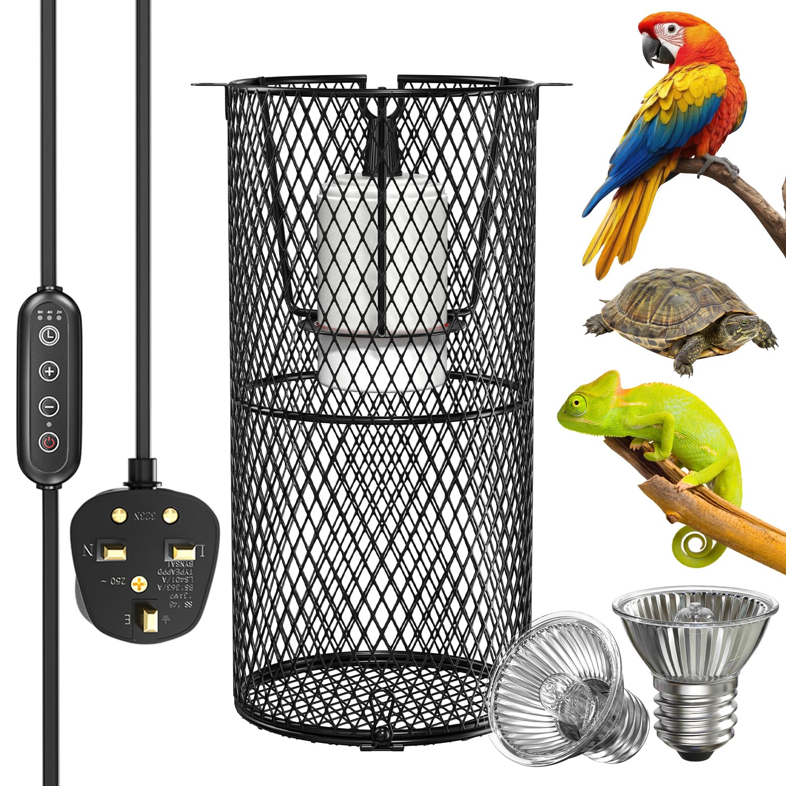 Reptile Heat Lamp Holder with Guard,E27 Ceramic Heat Emitter Lamp Holder