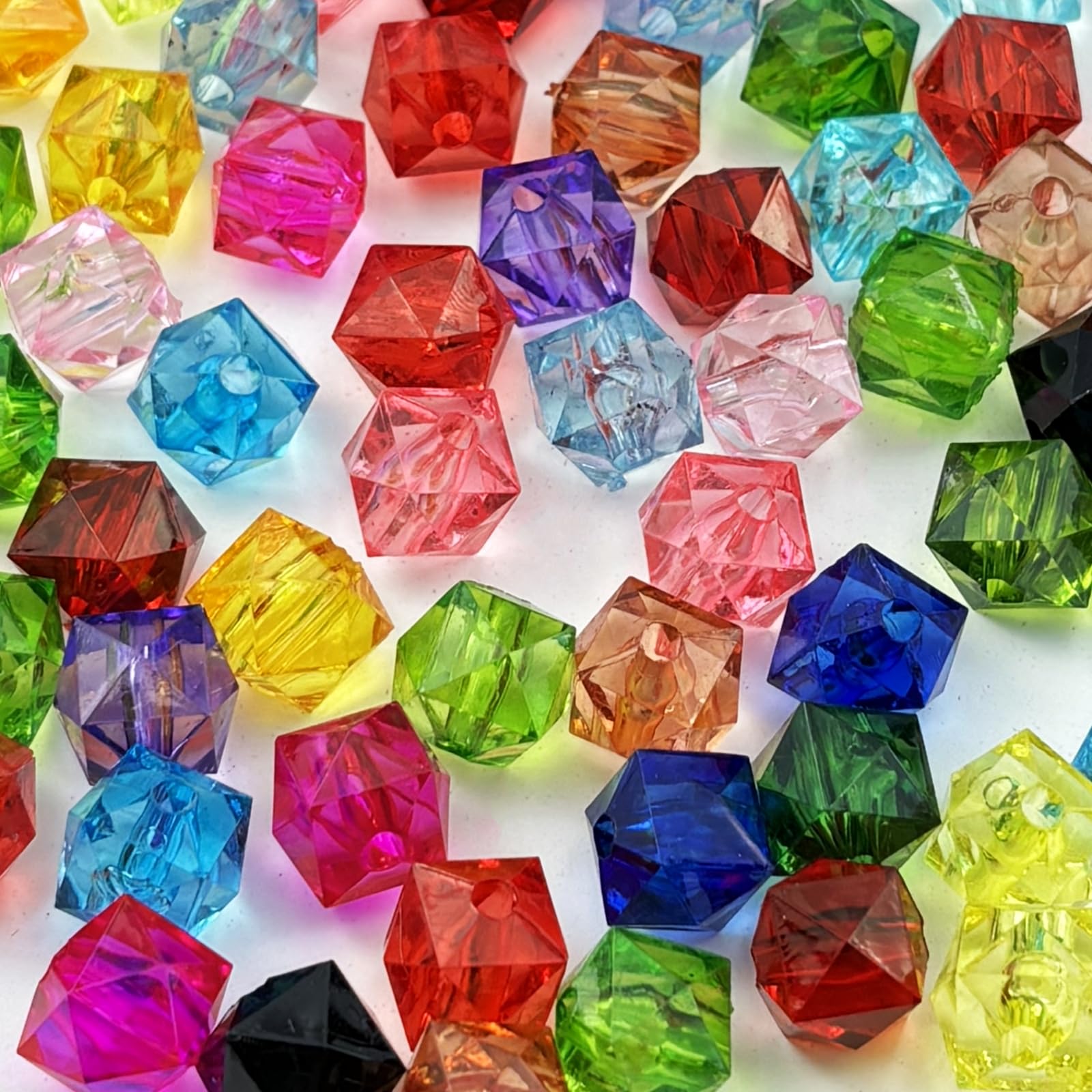 200pcs 10mm Acrylic Cube Beads Square Faceted Acrylic Beads with Hole Plastic Spacer Beads for Bracelets Necklace Earring Making Supplies(Mix Colors)