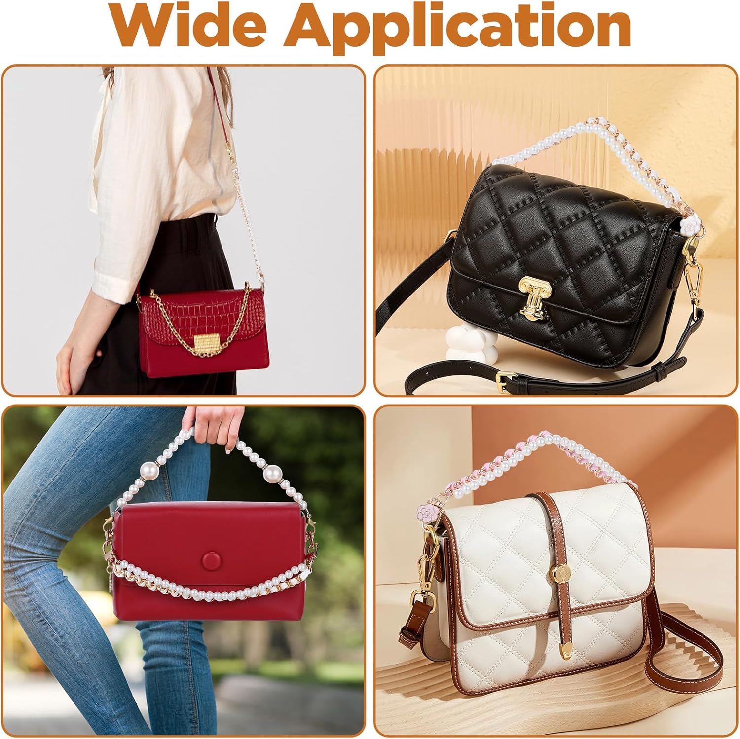 3 Pcs Purse Extender Chain, Metal Pearl Handbag Straps Charms, Thin Shoulder Crossbody Bags Replacement Charms for Women Wallet Accessories - Image 6