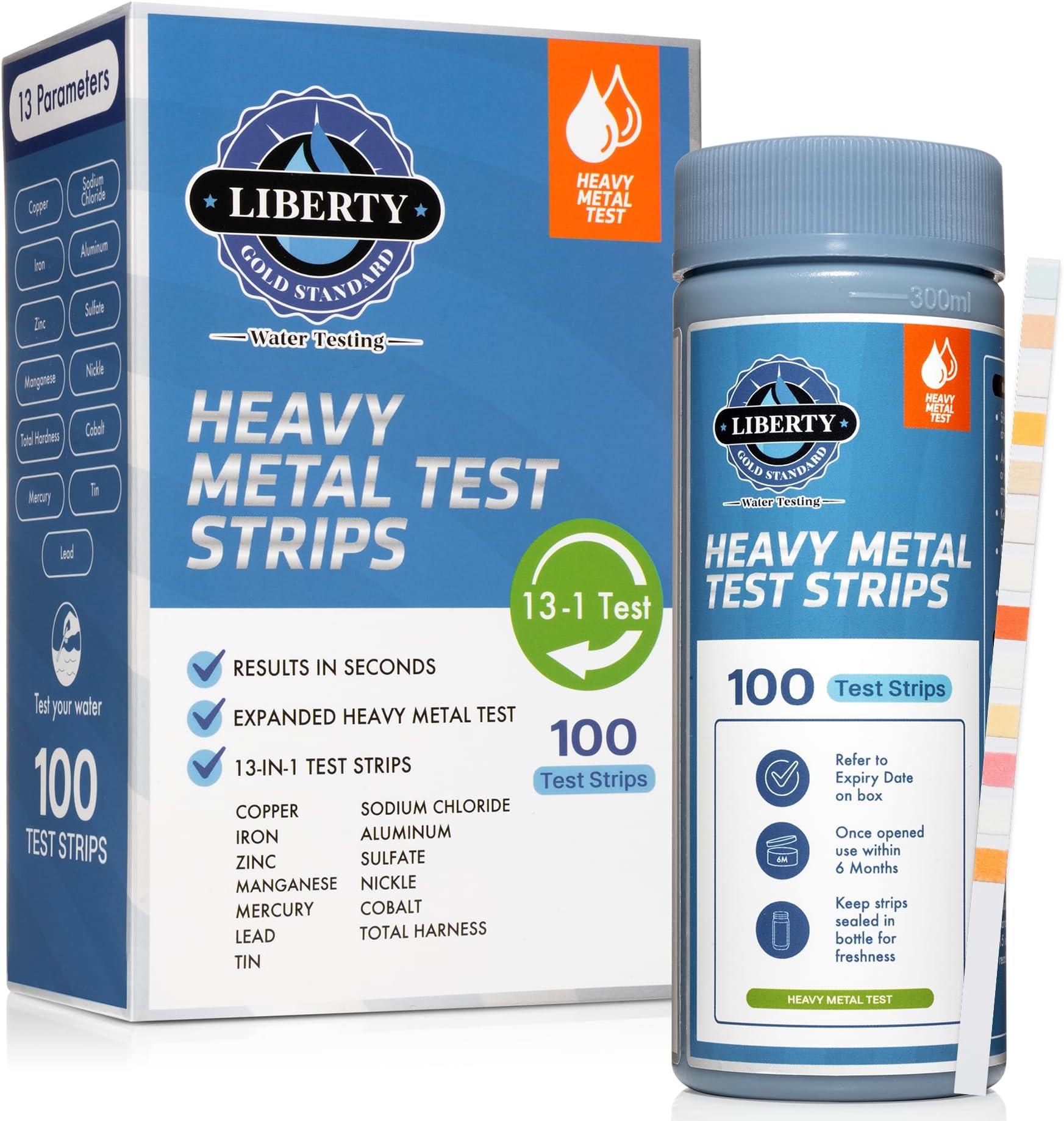 Expanded 13 Heavy Metals Drinking Water Test (100-Piece Kit) - Lead, Mercury, Copper, Iron, Zinc, Manganese, Sodium Chloride, Aluminum, Sulfate, Nickle, Cobalt, Hardness