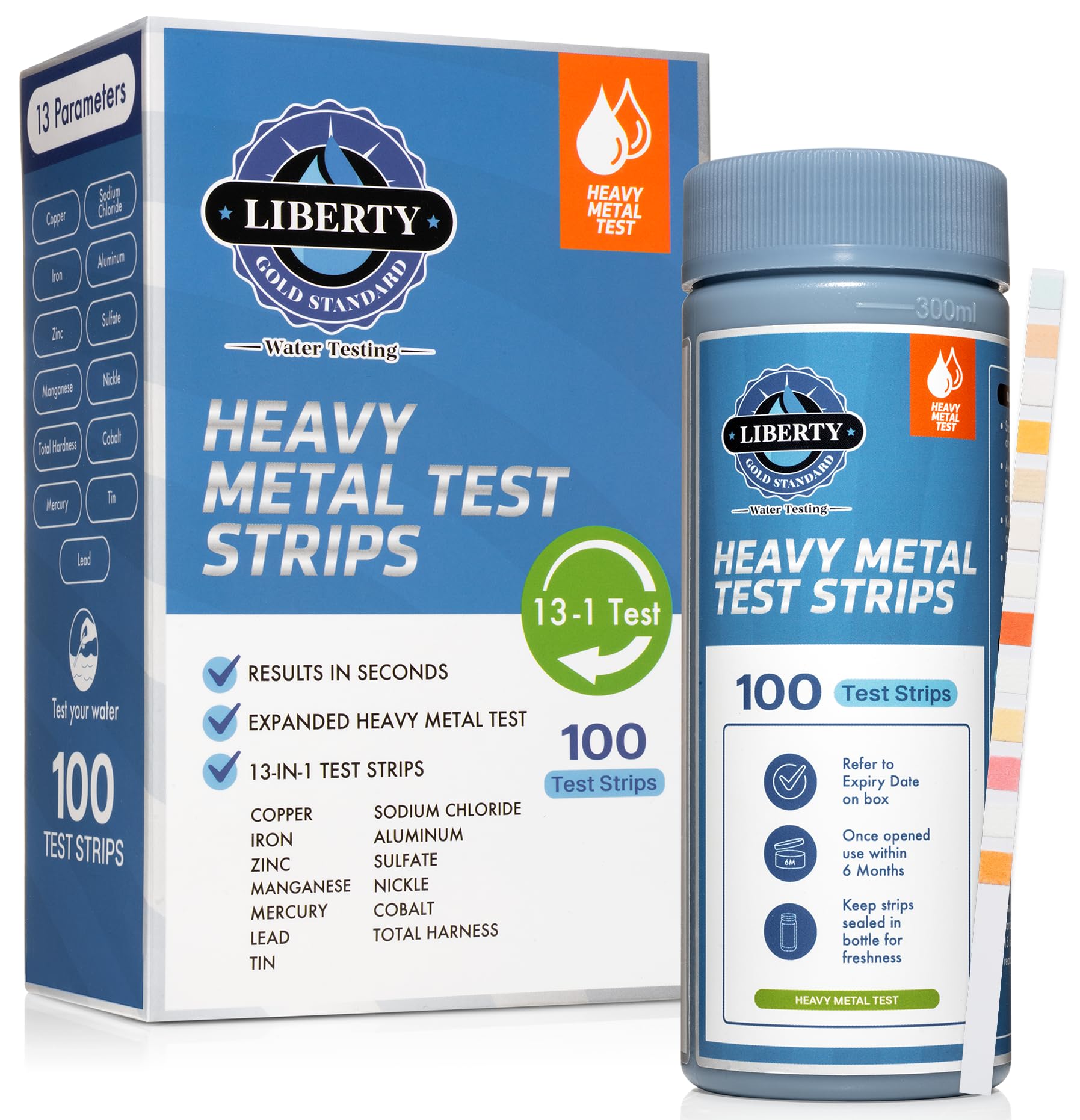 Expanded 13 Heavy Metals Drinking Water Test (100-Piece Kit) - Lead, Mercury, Copper, Iron, Zinc, Manganese, Sodium Chloride, Aluminum, Sulfate, Nickle, Cobalt, Hardness