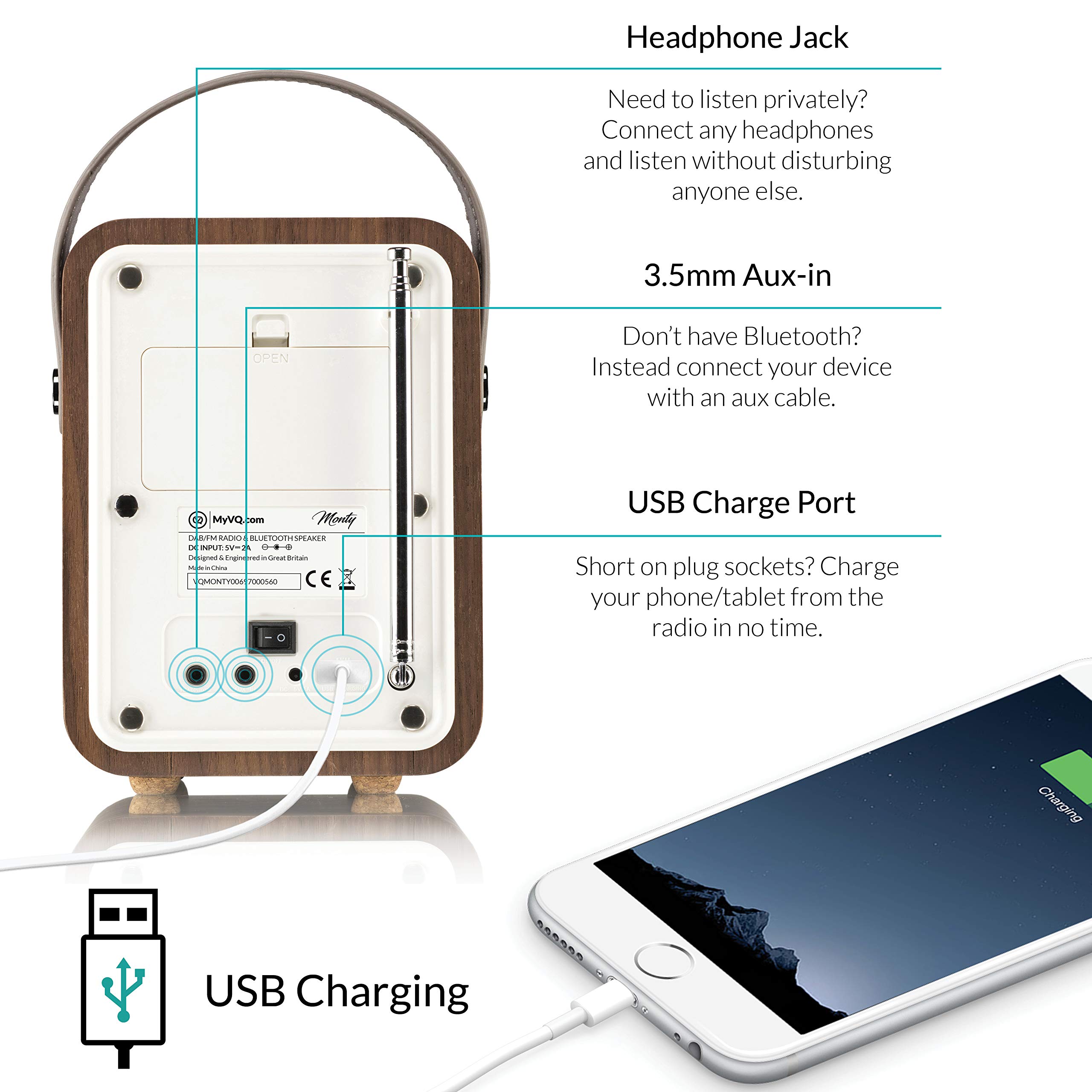 VQ Monty DAB Radio with Bluetooth, Radio Alarm Clock with FM