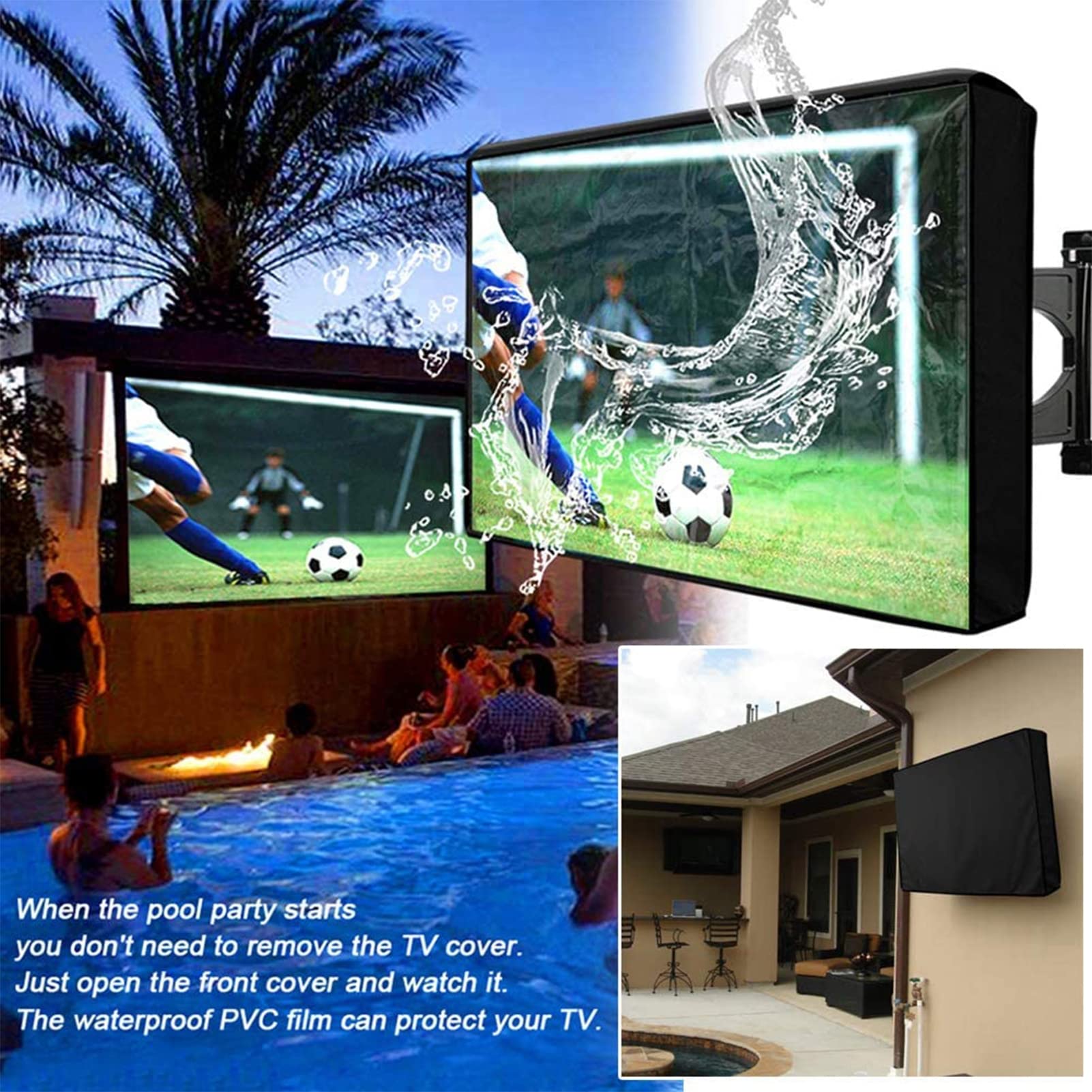 Copertura Esterna della TV con Parte Anteriore Trasparente, Protezione Universale Impermeabile della Copertura della Televisione per i televisori al Plasma del LED LCD,Nero,22 to 24 inch