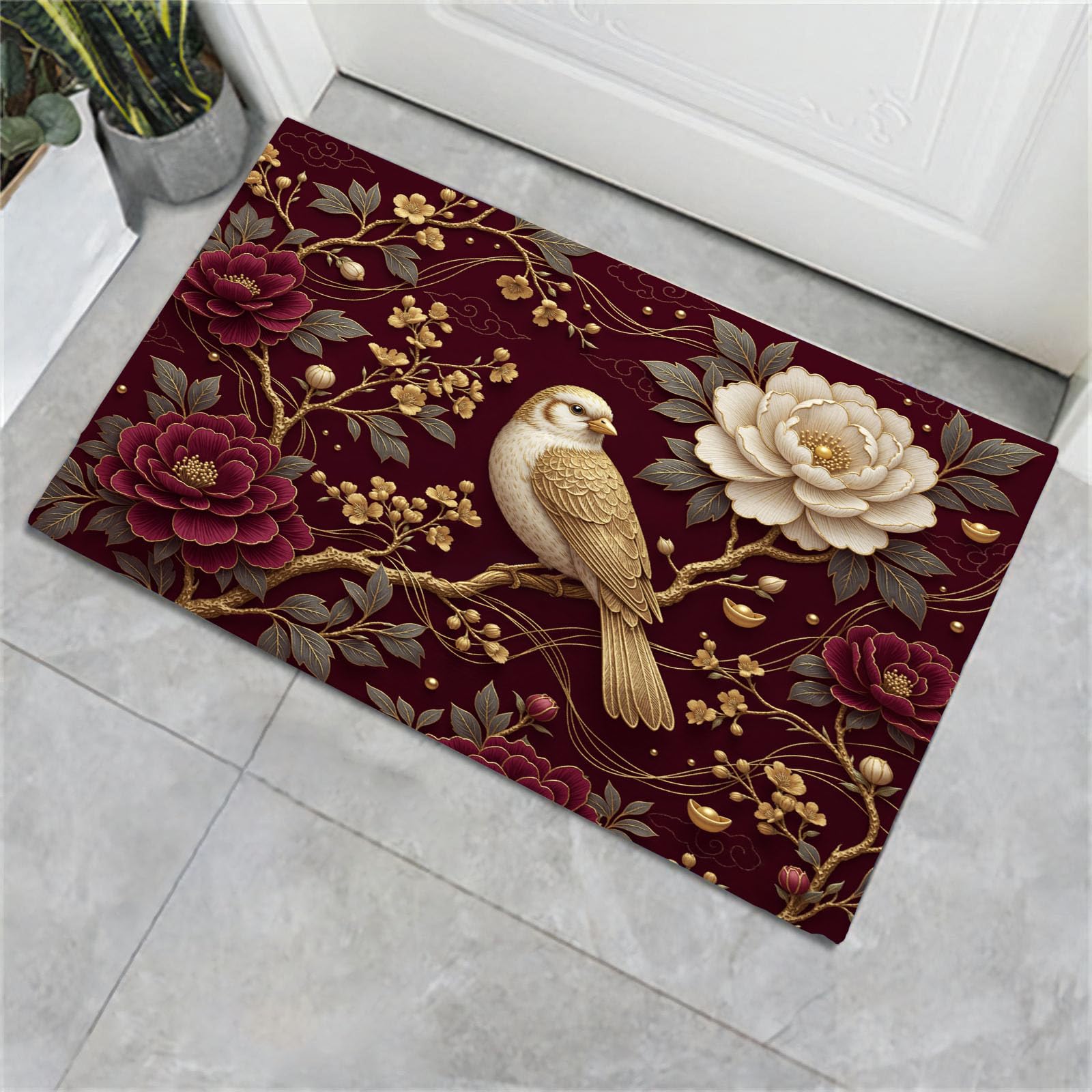 Paillasson plantes rétro luxueuses pour entrée et couloir chic