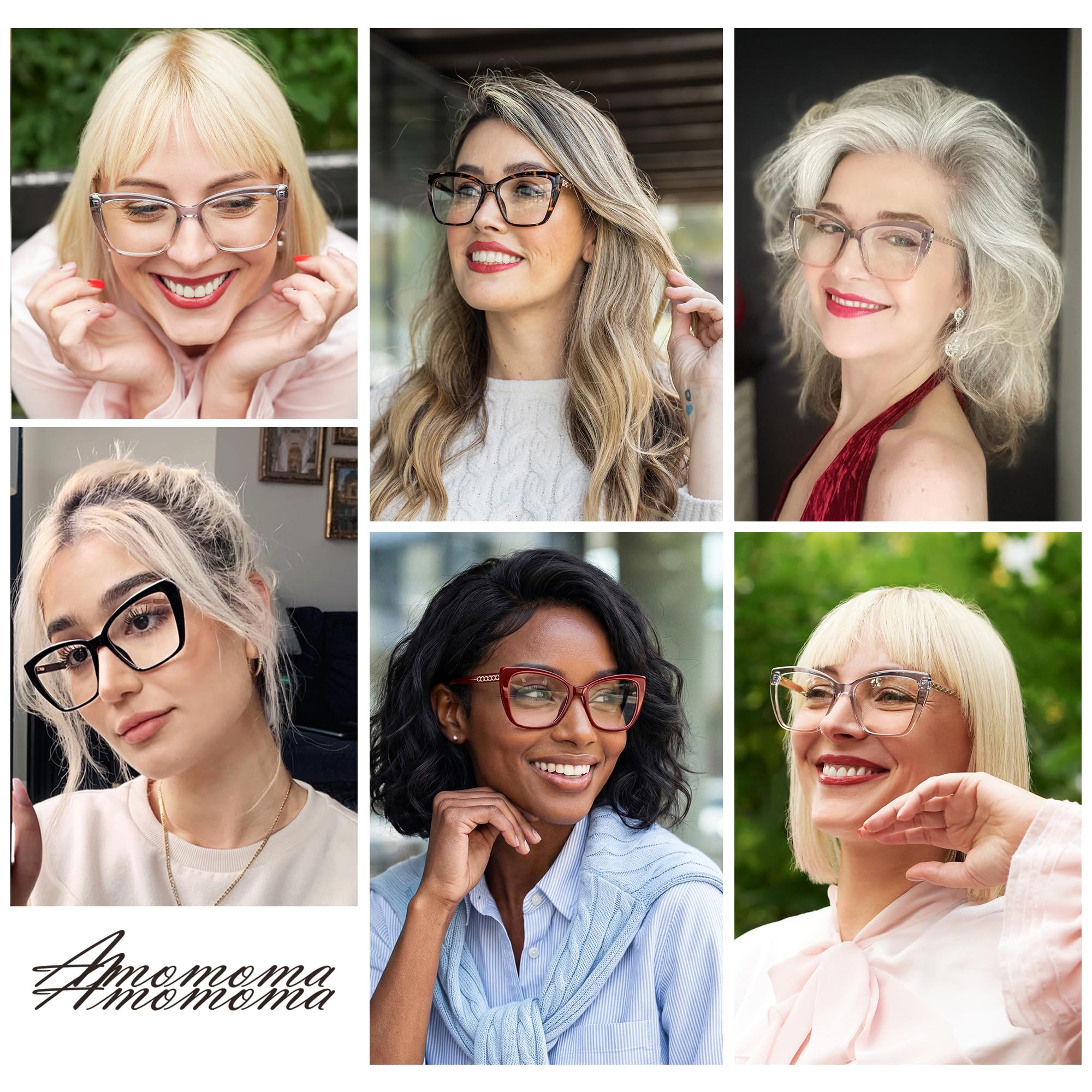 AMOMOMA Modne okulary do czytania TR90 oversize niebieskie światło damskie, stylowe kwadratowe okulary kocie oczy AM6031