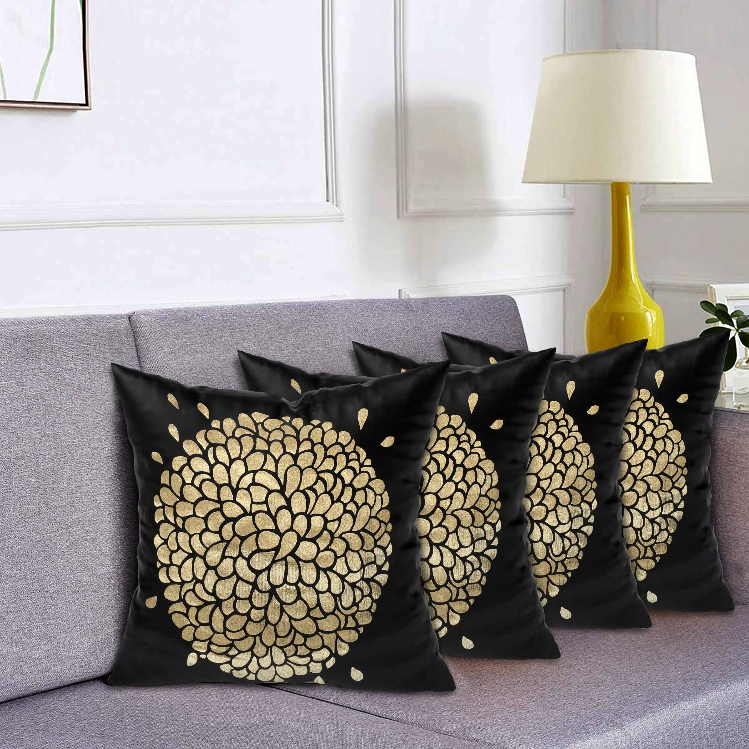 Kuber Industries Rangoli Print Soft Decorative Square Cushion Cover, Cushion Case for Sofa Couch Bed 16x16 Inch- Pack of 4 (Black)