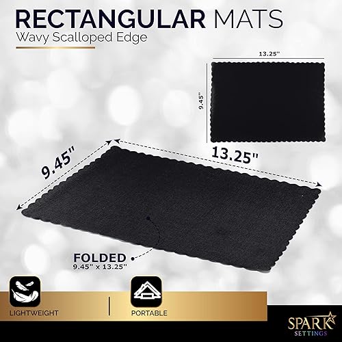 Miniatura 2 de Mantel individual de papel desechable, manteles individuales negros con bordes festoneados, mantel individual de papel duradero para decoración de