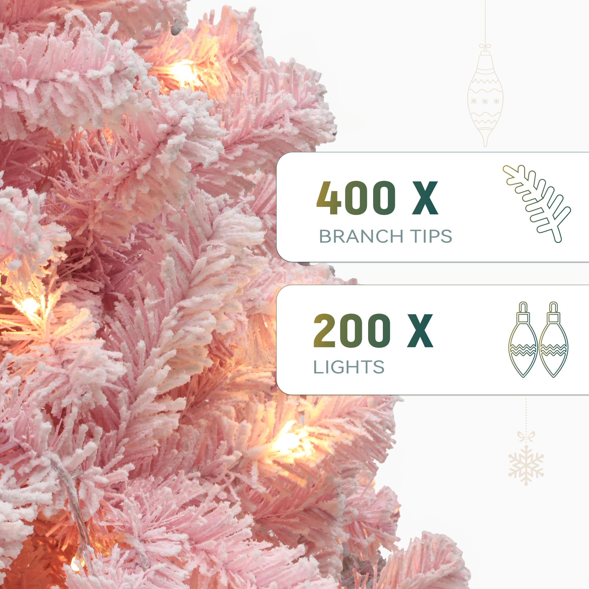 YITAHOME Árbol de Navidad Iluminado de 1,37 m de Color Rosa, con 400 Puntas de PVC flocadas y 200 Luces Blancas cálidas para decoración del hogar