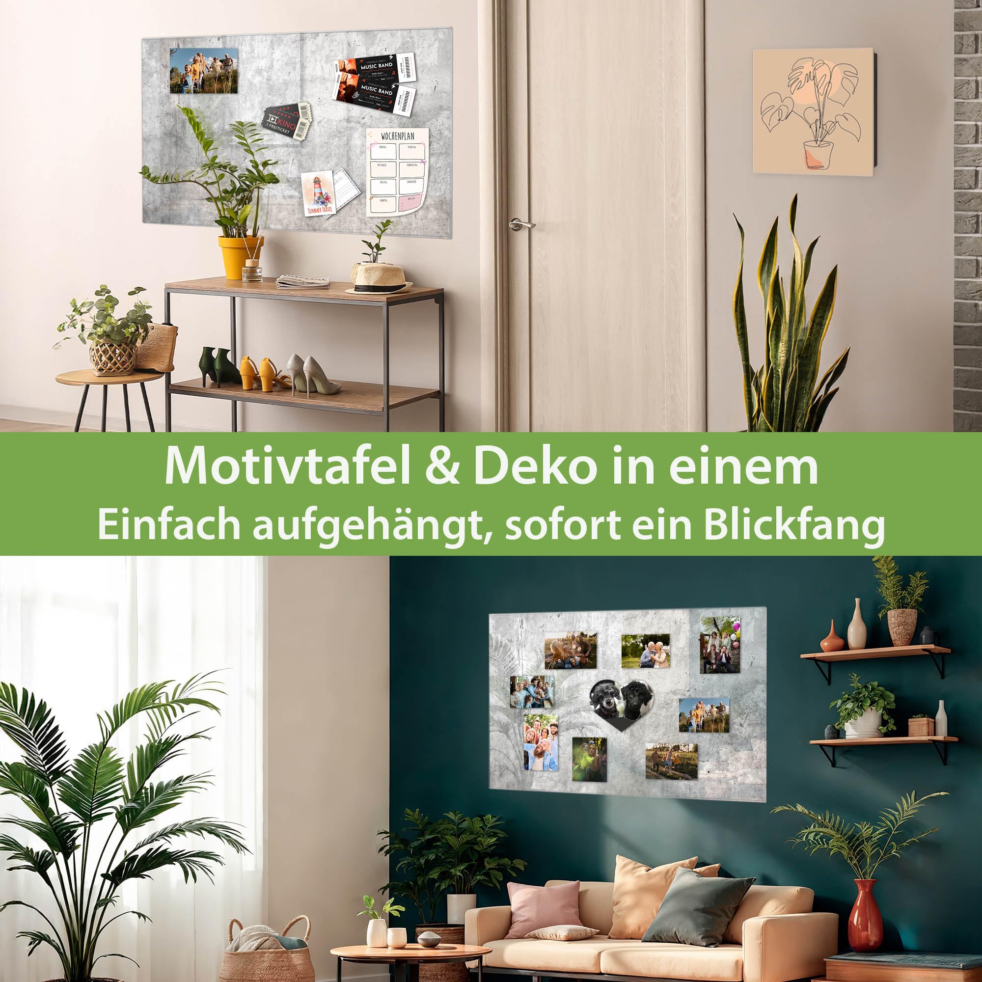 banjado Magnettafel aus Glas in 90x60cm mit Stein- und Betonlook