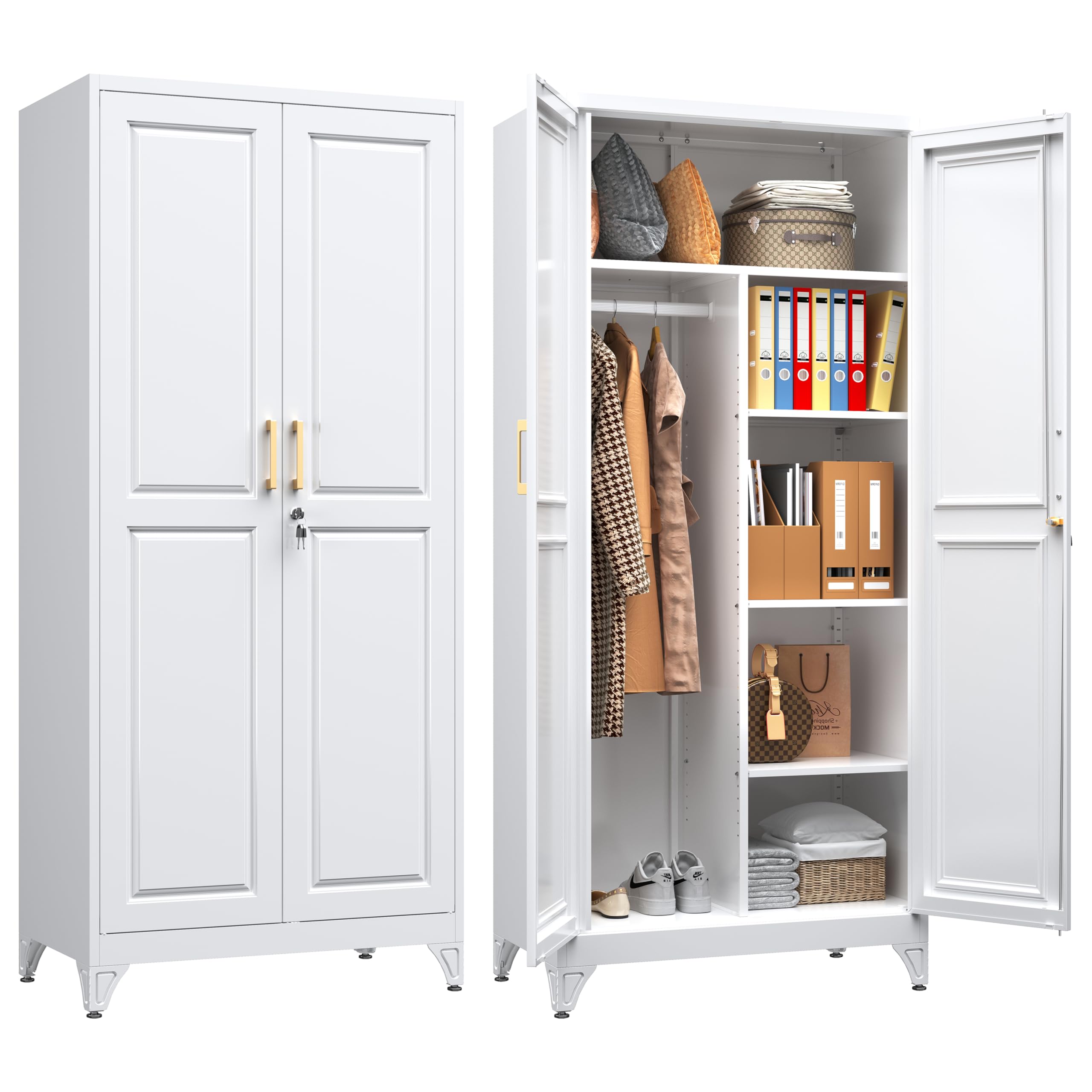 SteeLoong Armoire Wardrobe Closet,71" H Wardrobe Cabinet with Locking Doors