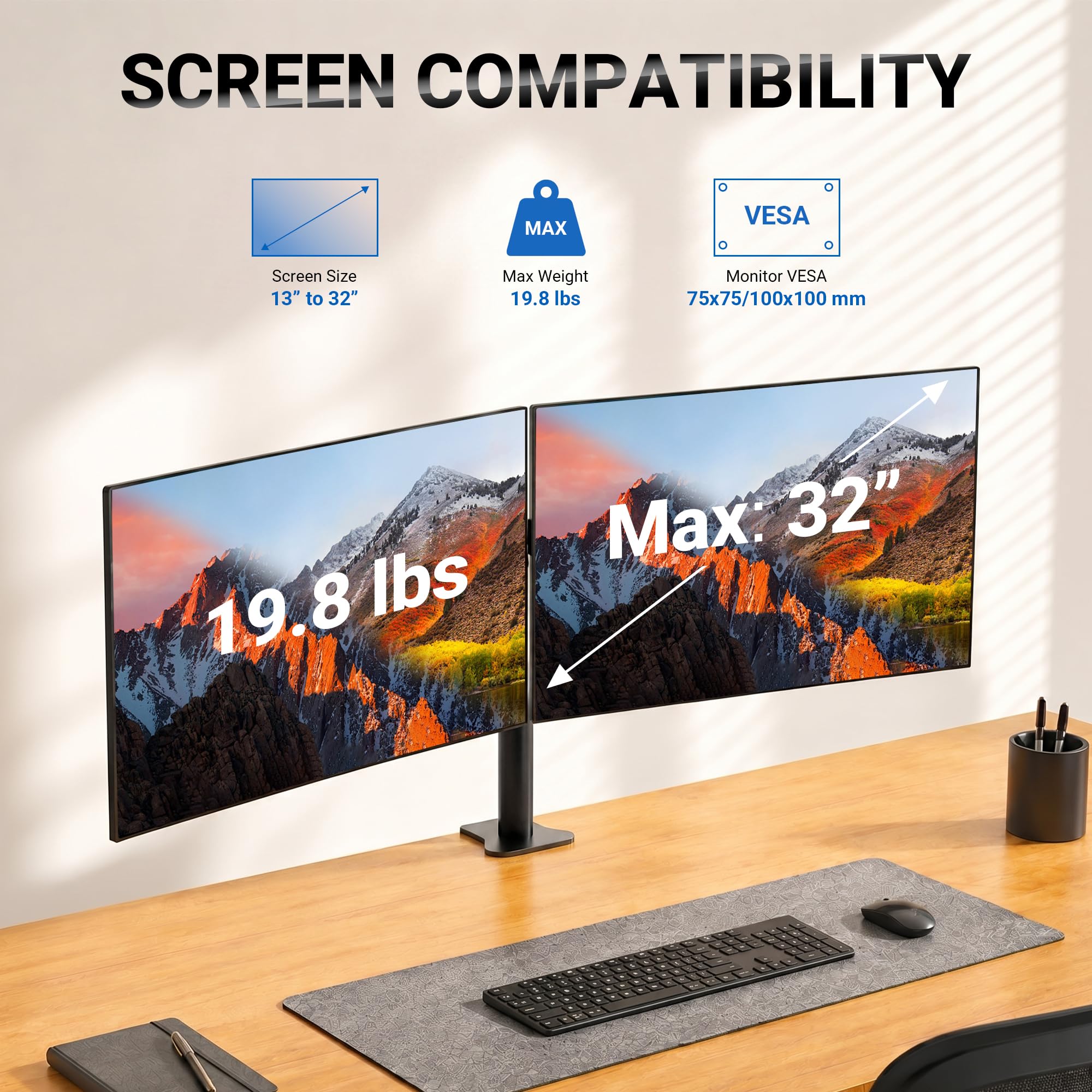 GRIFEMA GB2001-2 Podwójny Uchwyt na Monitor 13-32 cali VESA 75x75/100x100 Stal Czarny